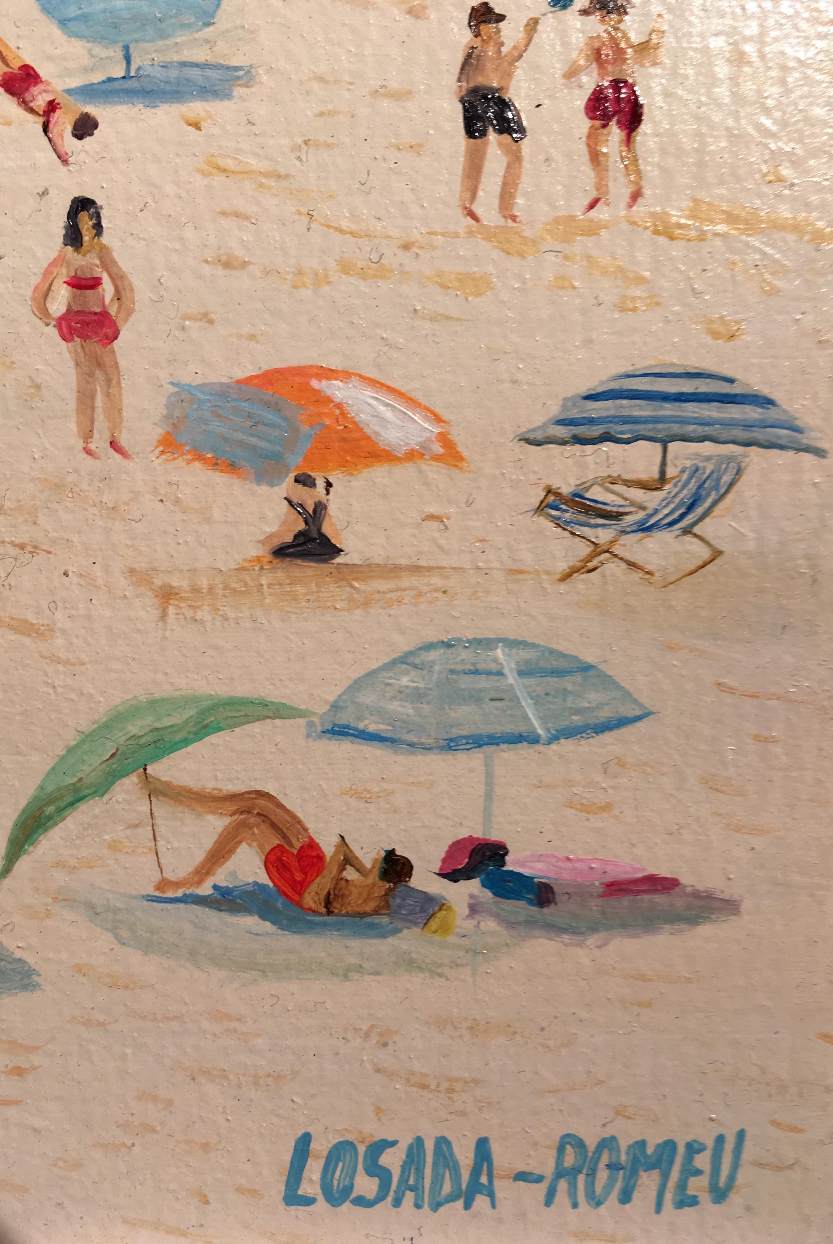 'Fun on the Beach' Contemporary Scène de plage colorée avec des personnages, la mer et l'eau - Contemporain Painting par Losada Romeu 