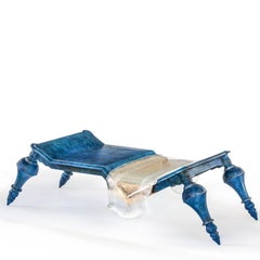 Lost-Wax Blue Acidated Bronze and Murano Glass Coffee Table