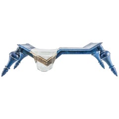 Lost-Wax Blue Acidated Bronze and Murano Glass Coffee Table