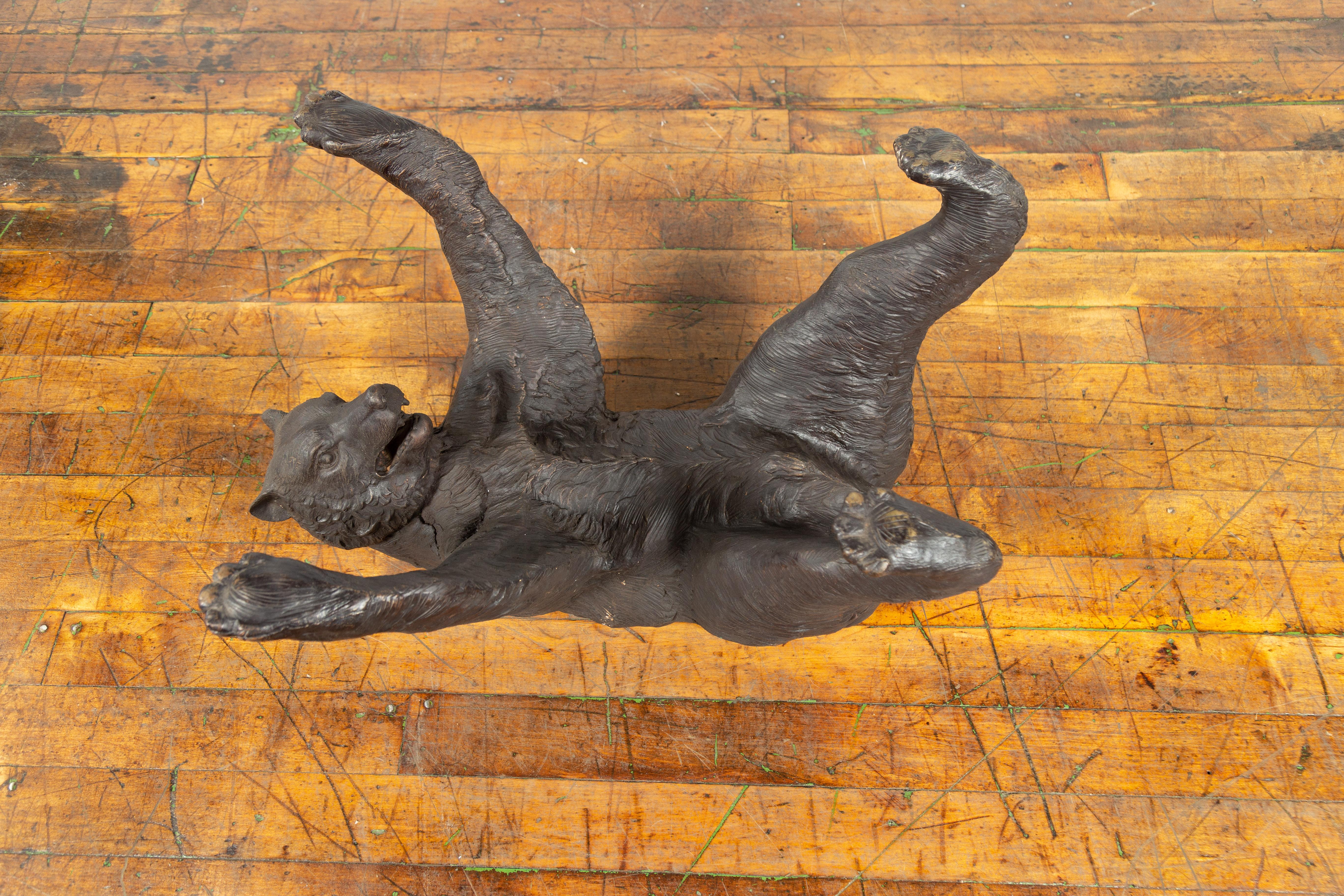 Lost Wax Cast Bronze Coffee Table Base Depicting a Bear Laying on his Back For Sale 4
