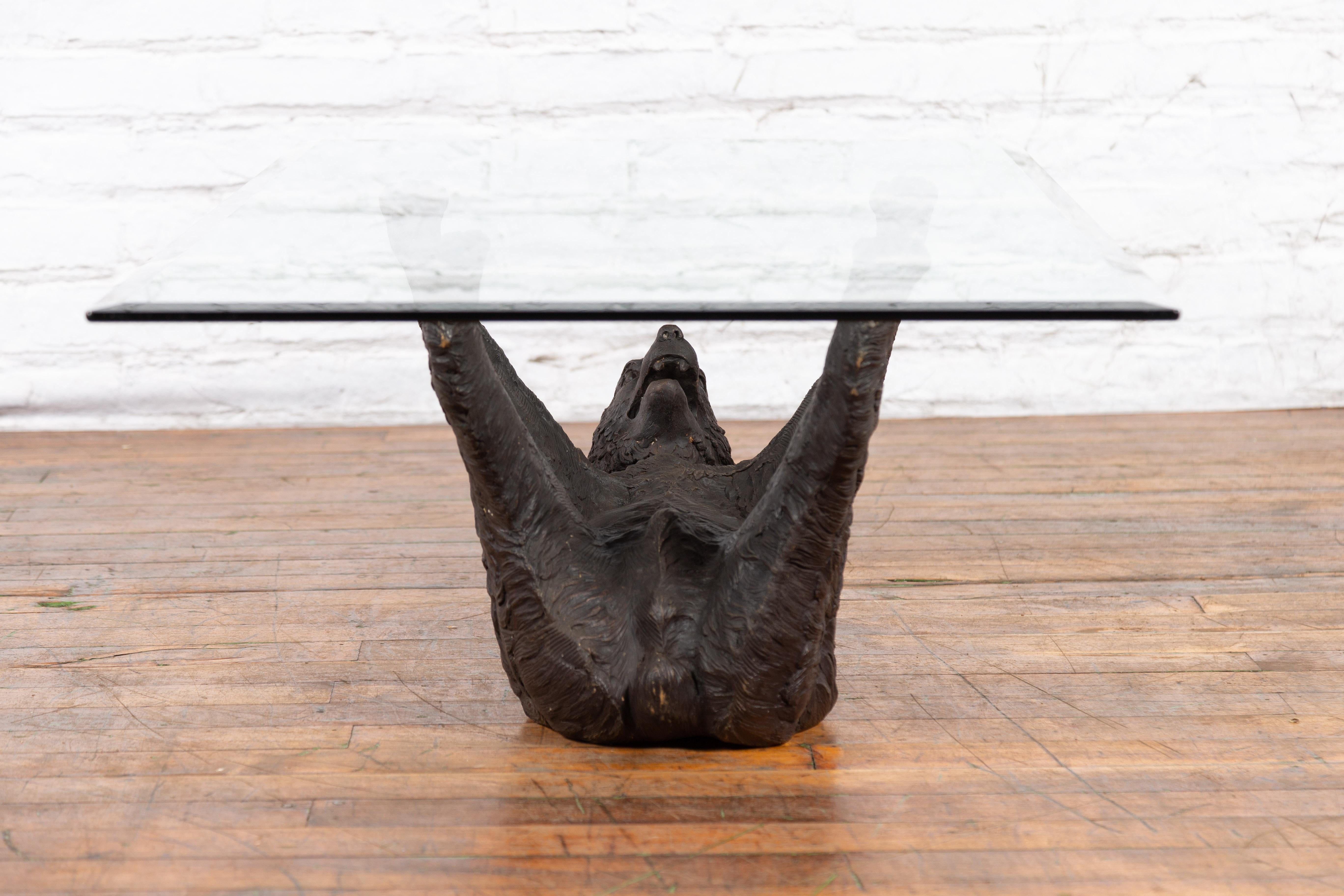 Contemporary Lost Wax Cast Bronze Coffee Table Base Depicting a Bear Laying on his Back For Sale