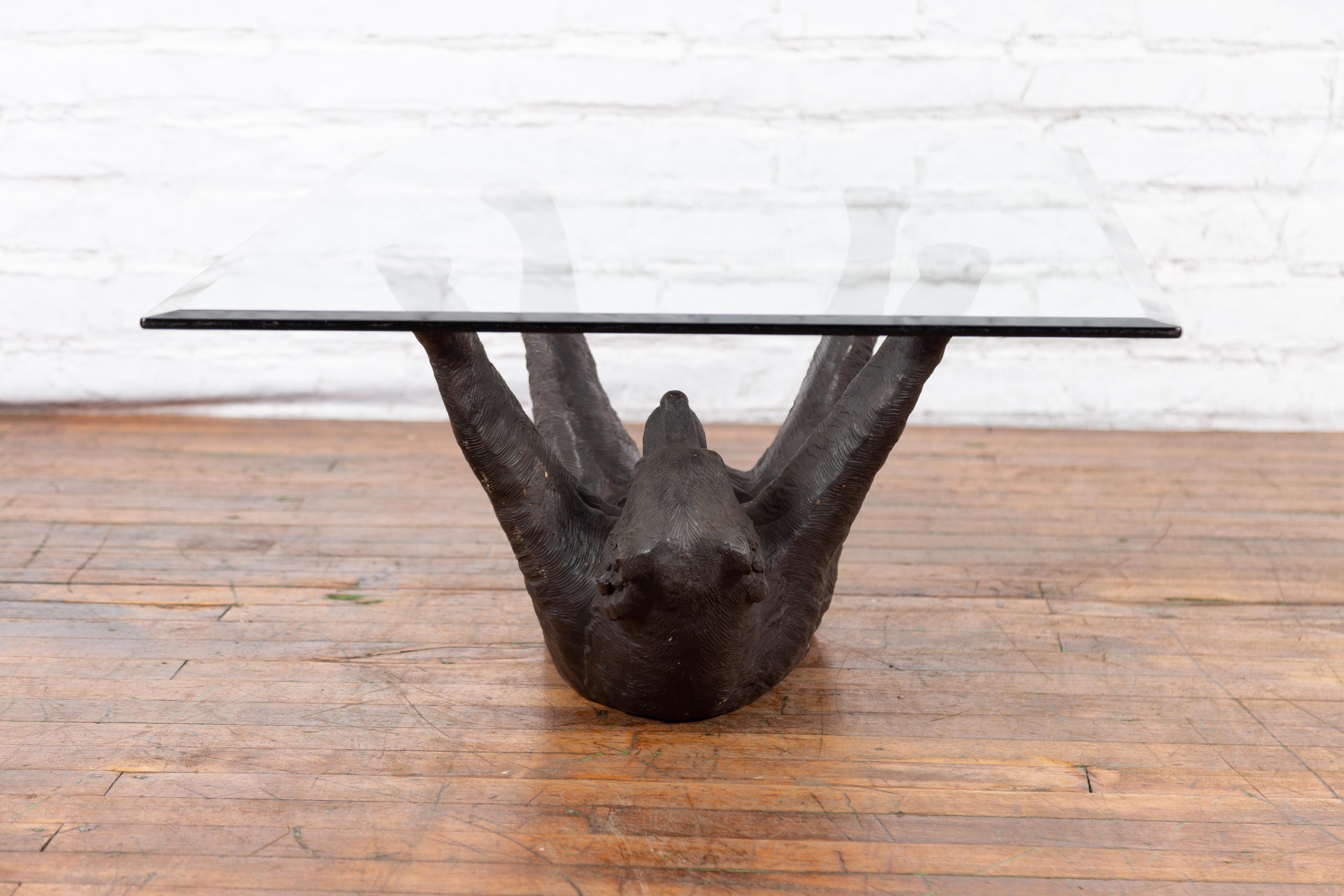 Lost Wax Cast Bronze Coffee Table Base Depicting a Bear Laying on his Back For Sale 2