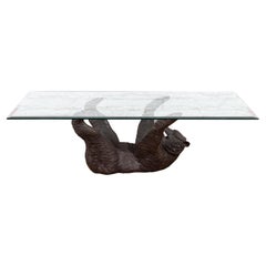 Lost Wax Cast Bronze Coffee Table Base Depicting a Bear Laying on his Back