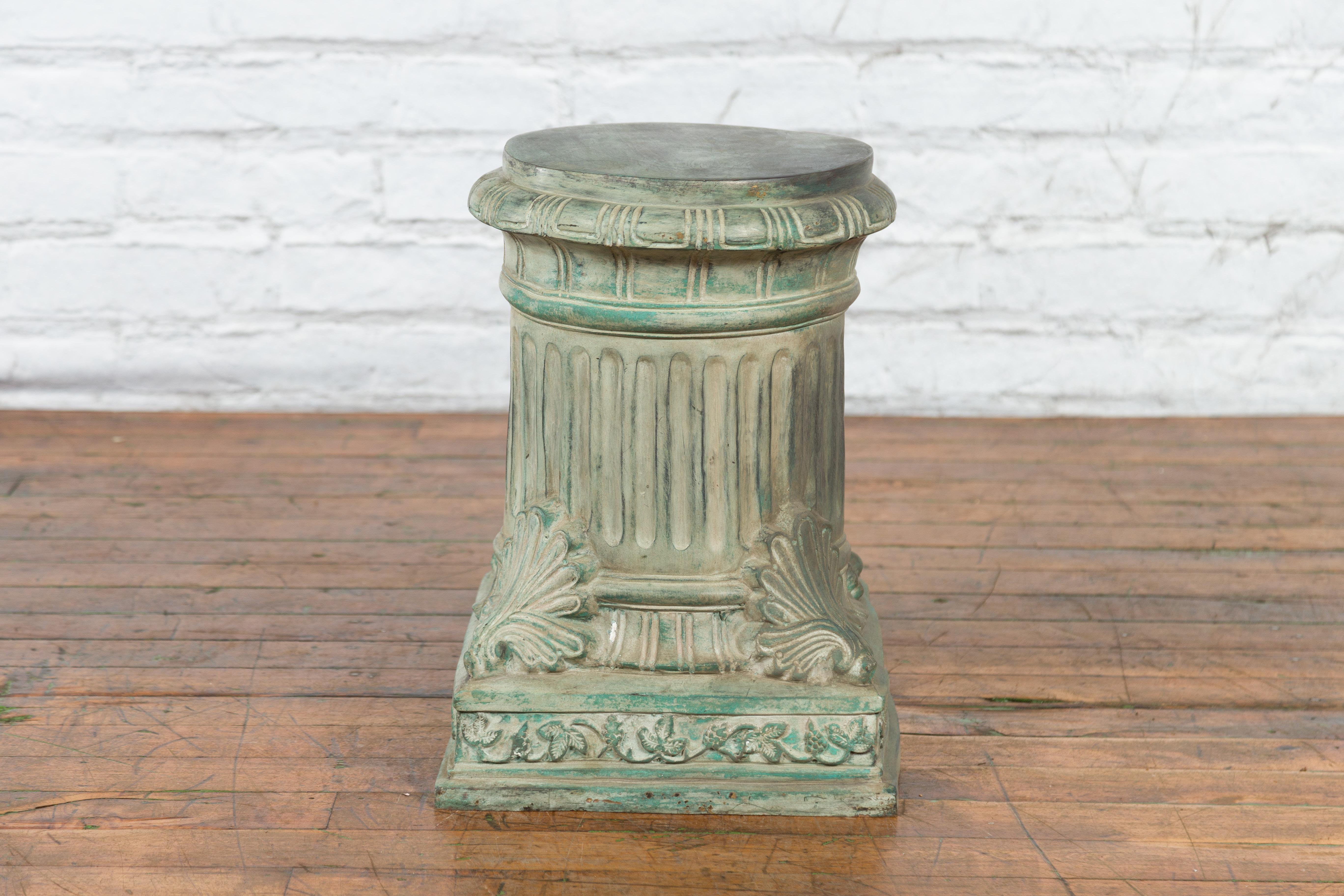 Lost Wax Cast Bronze Pedestal with Fluted Column and Palmette Motifs For Sale 5