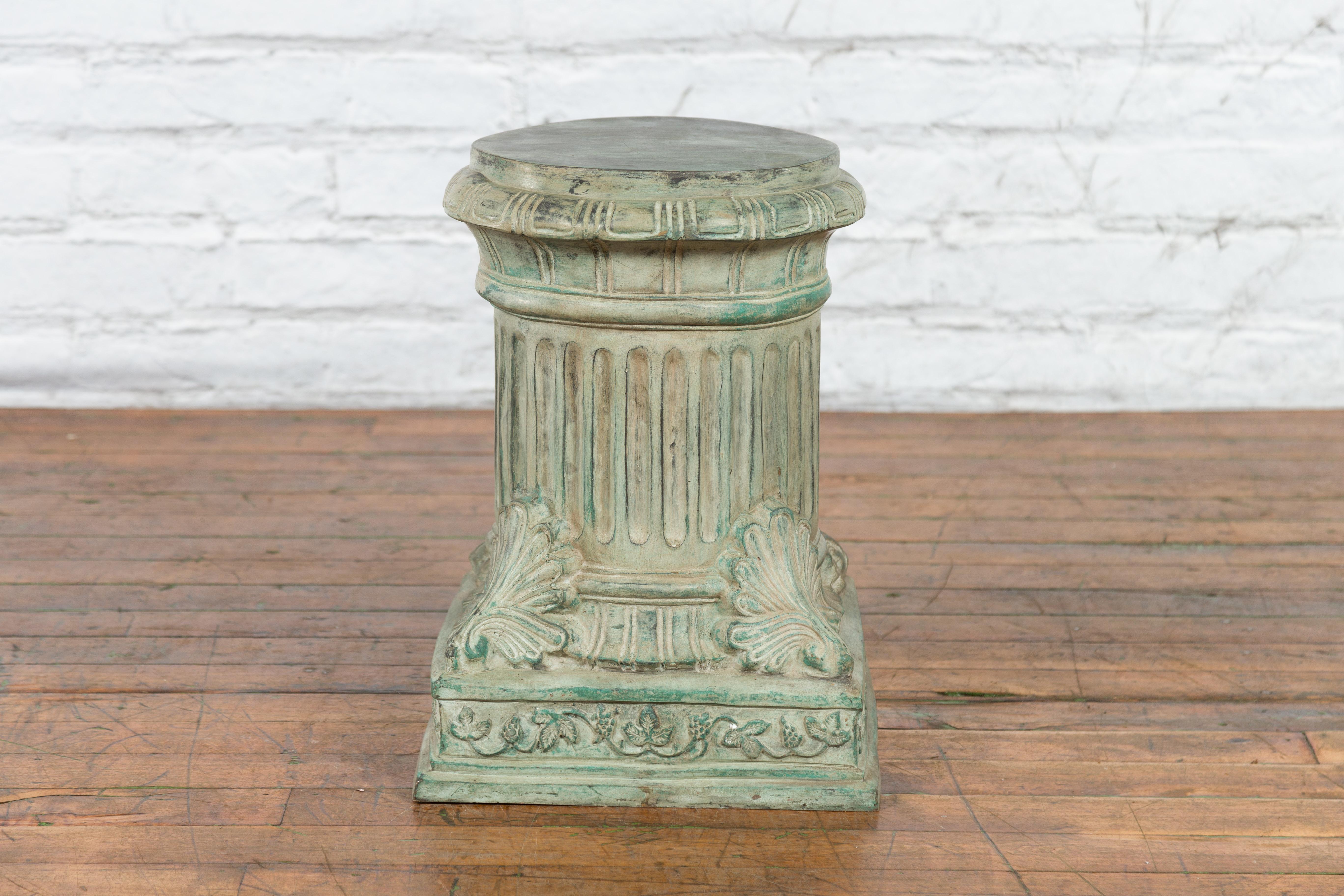Lost Wax Cast Bronze Pedestal with Fluted Column and Palmette Motifs For Sale 6