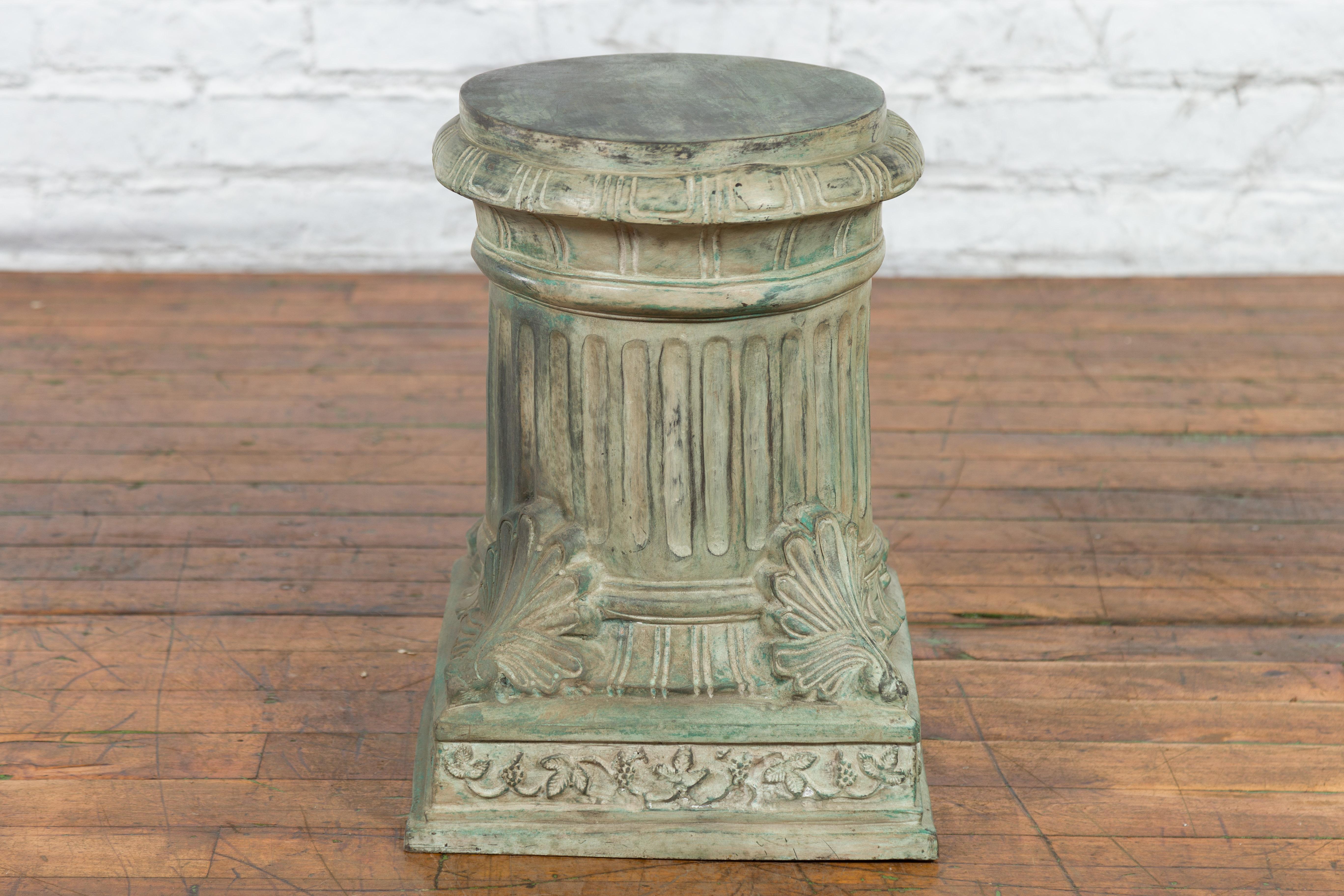 Lost Wax Cast Bronze Pedestal with Fluted Column and Palmette Motifs For Sale 7
