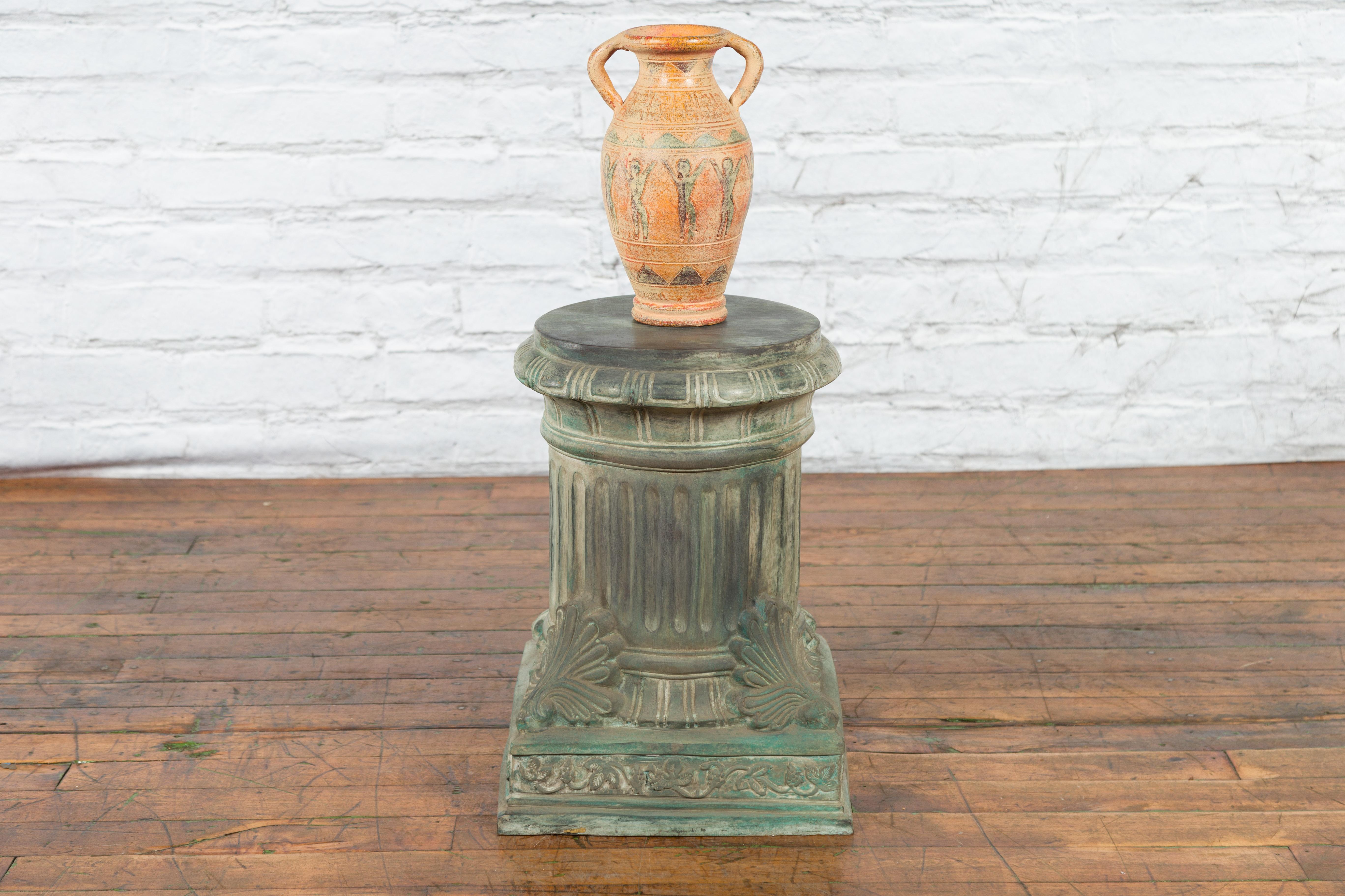 Lost Wax Cast Bronze Pedestal with Fluted Column and Palmette Motifs In Good Condition For Sale In Yonkers, NY