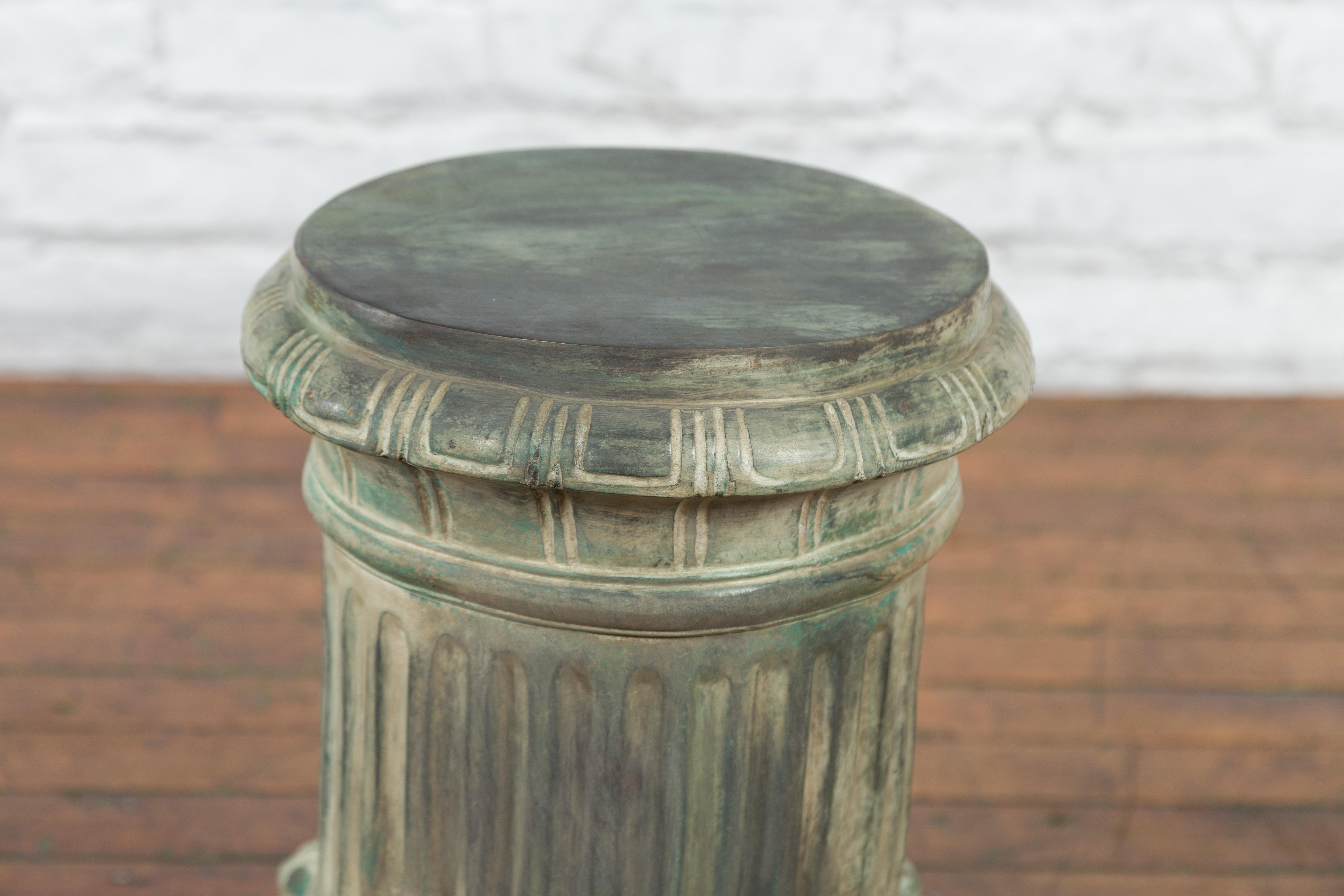 Contemporary Lost Wax Cast Bronze Pedestal with Fluted Column and Palmette Motifs For Sale