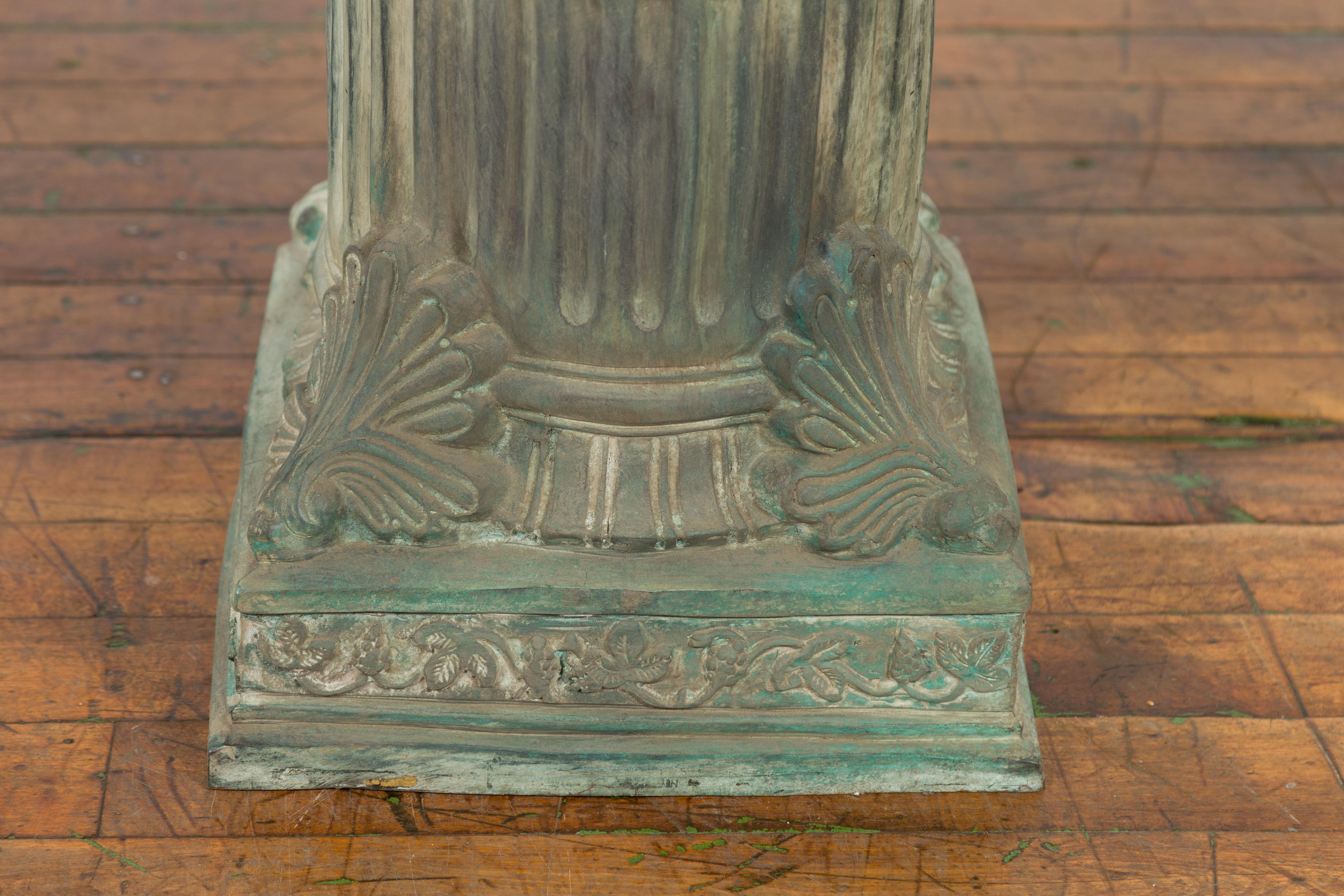 Lost Wax Cast Bronze Pedestal with Fluted Column and Palmette Motifs For Sale 1