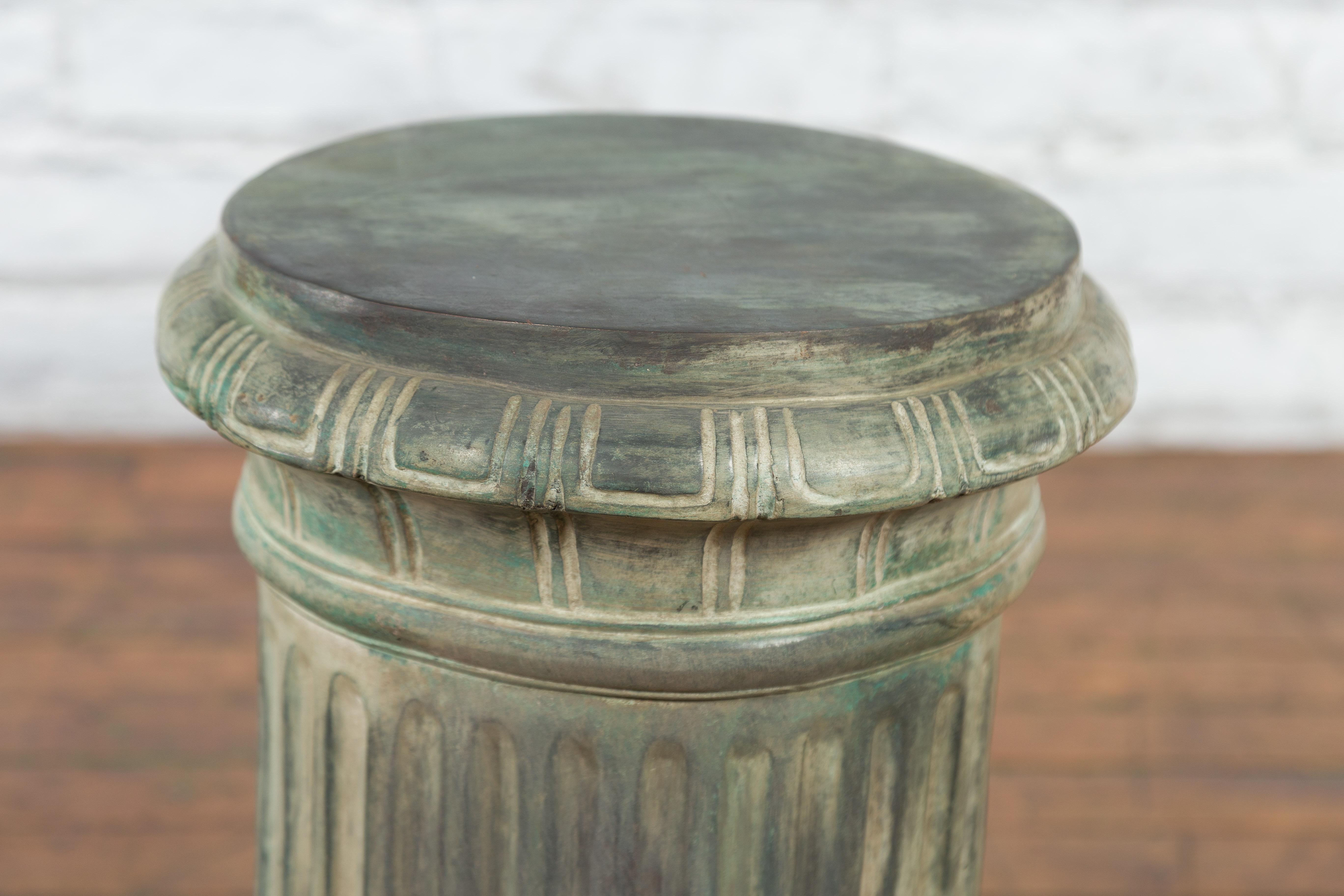 Lost Wax Cast Bronze Pedestal with Fluted Column and Palmette Motifs For Sale 2