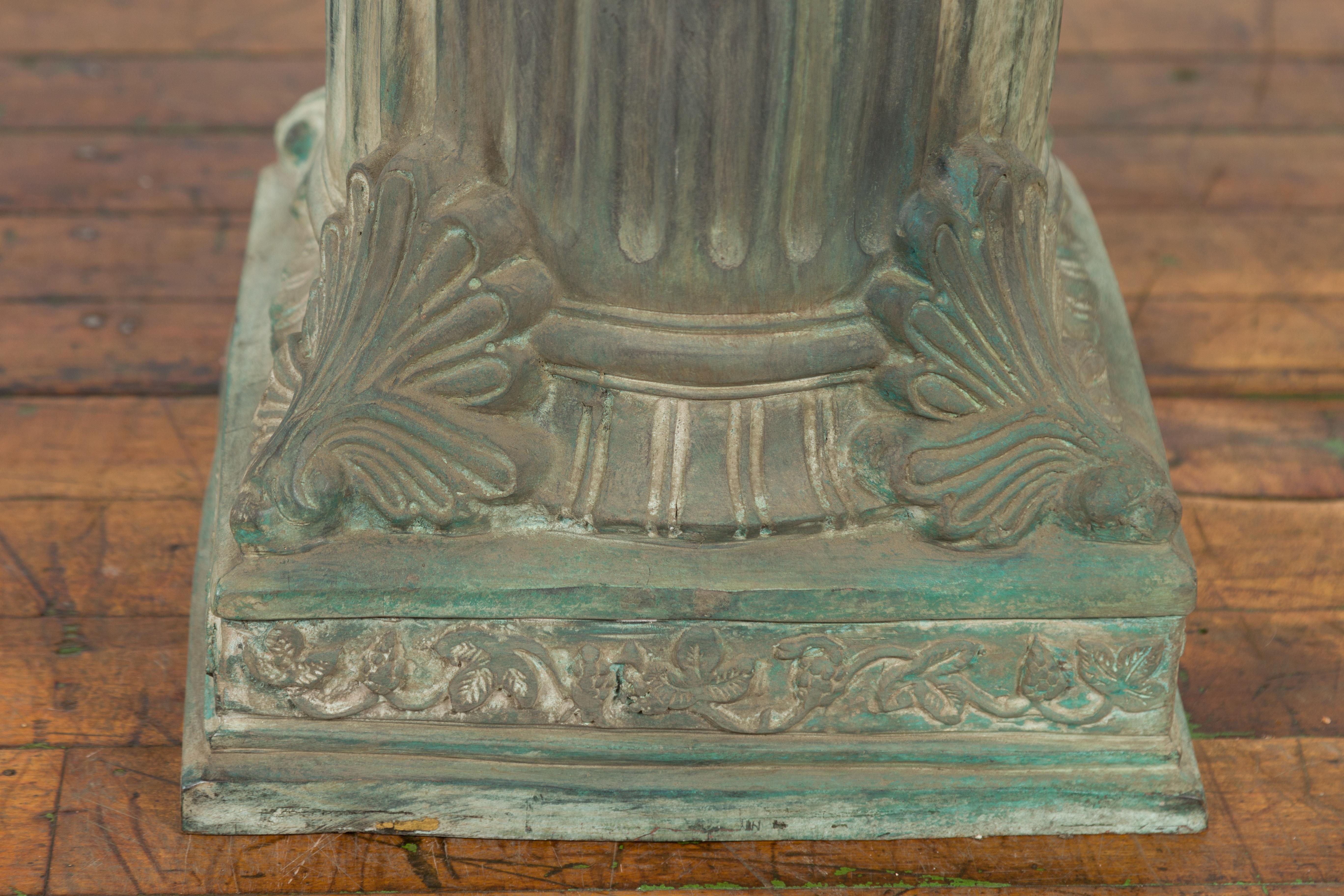 Lost Wax Cast Bronze Pedestal with Fluted Column and Palmette Motifs For Sale 3