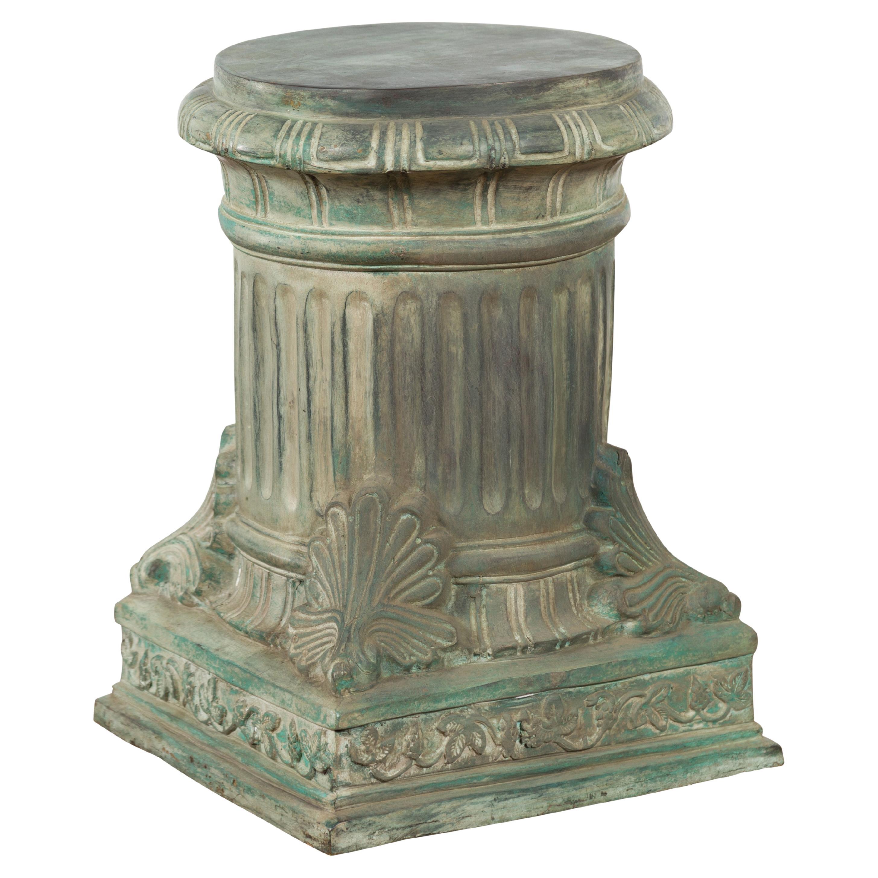 Lost Wax Cast Bronze Pedestal with Fluted Column and Palmette Motifs For Sale