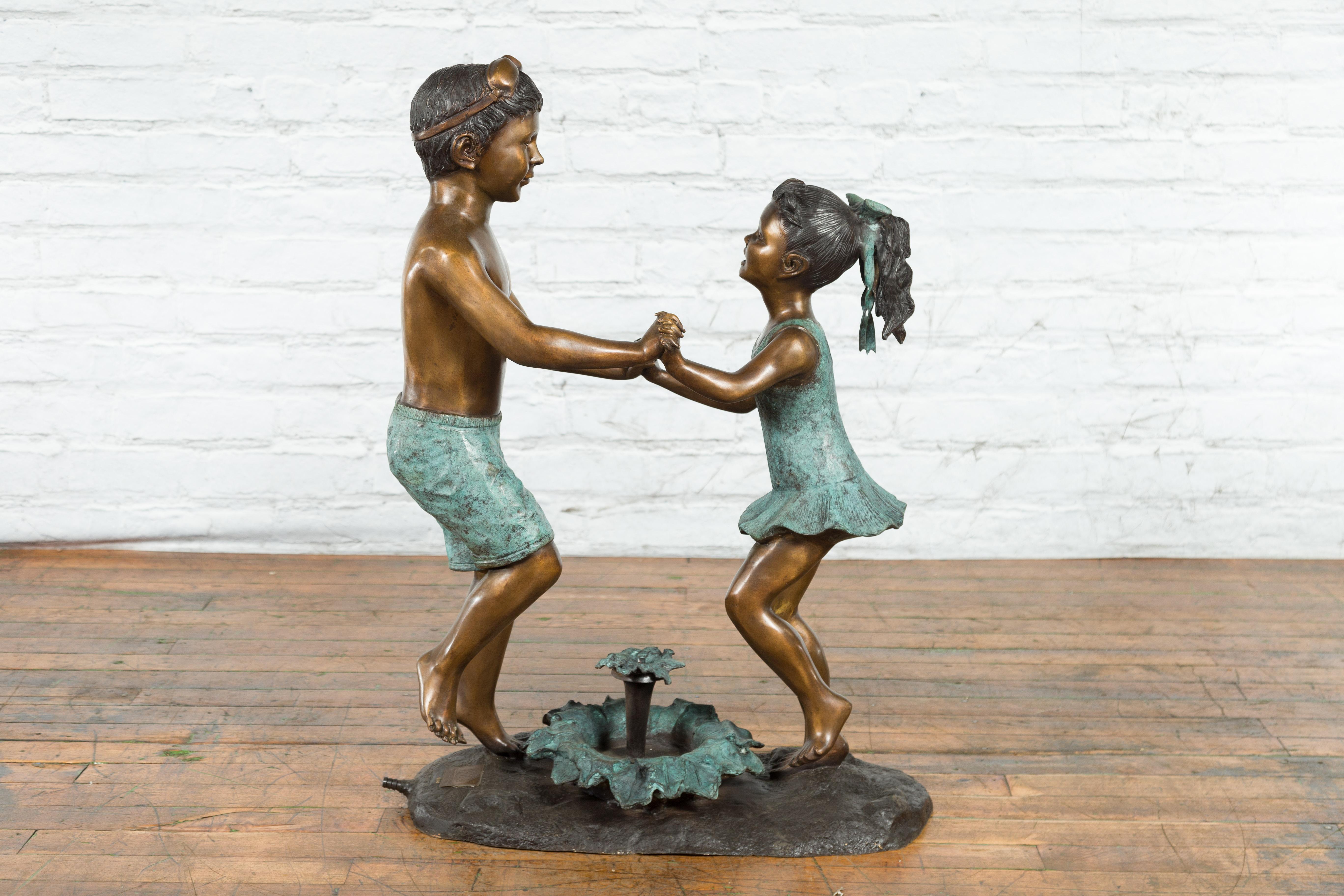Lost Wax Cast Bronze Sculpted Group of Dancing Siblings, Tubed as a Fountain For Sale 10