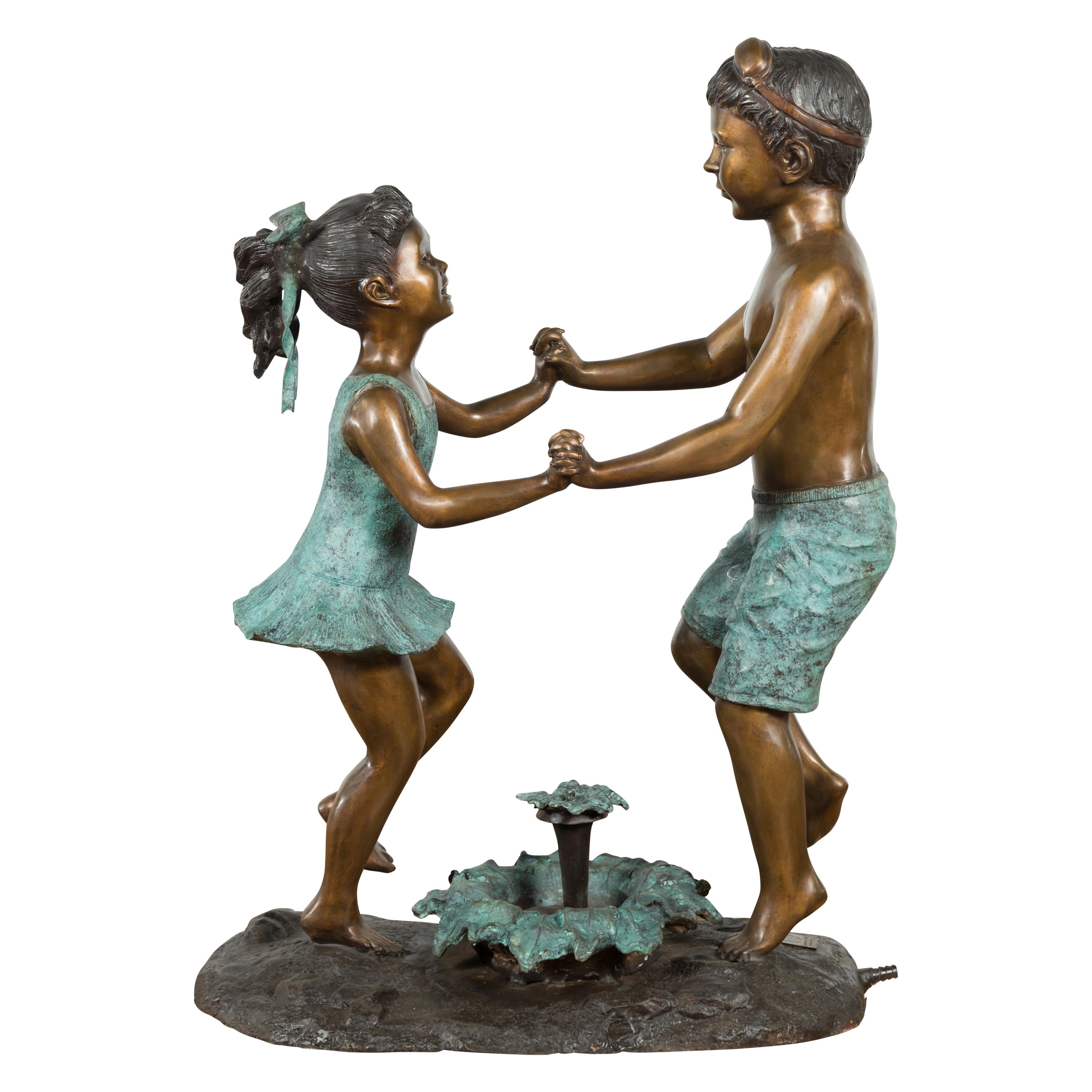 Lost Wax Cast Bronze Sculpted Group of Dancing Siblings, Tubed as a Fountain 13