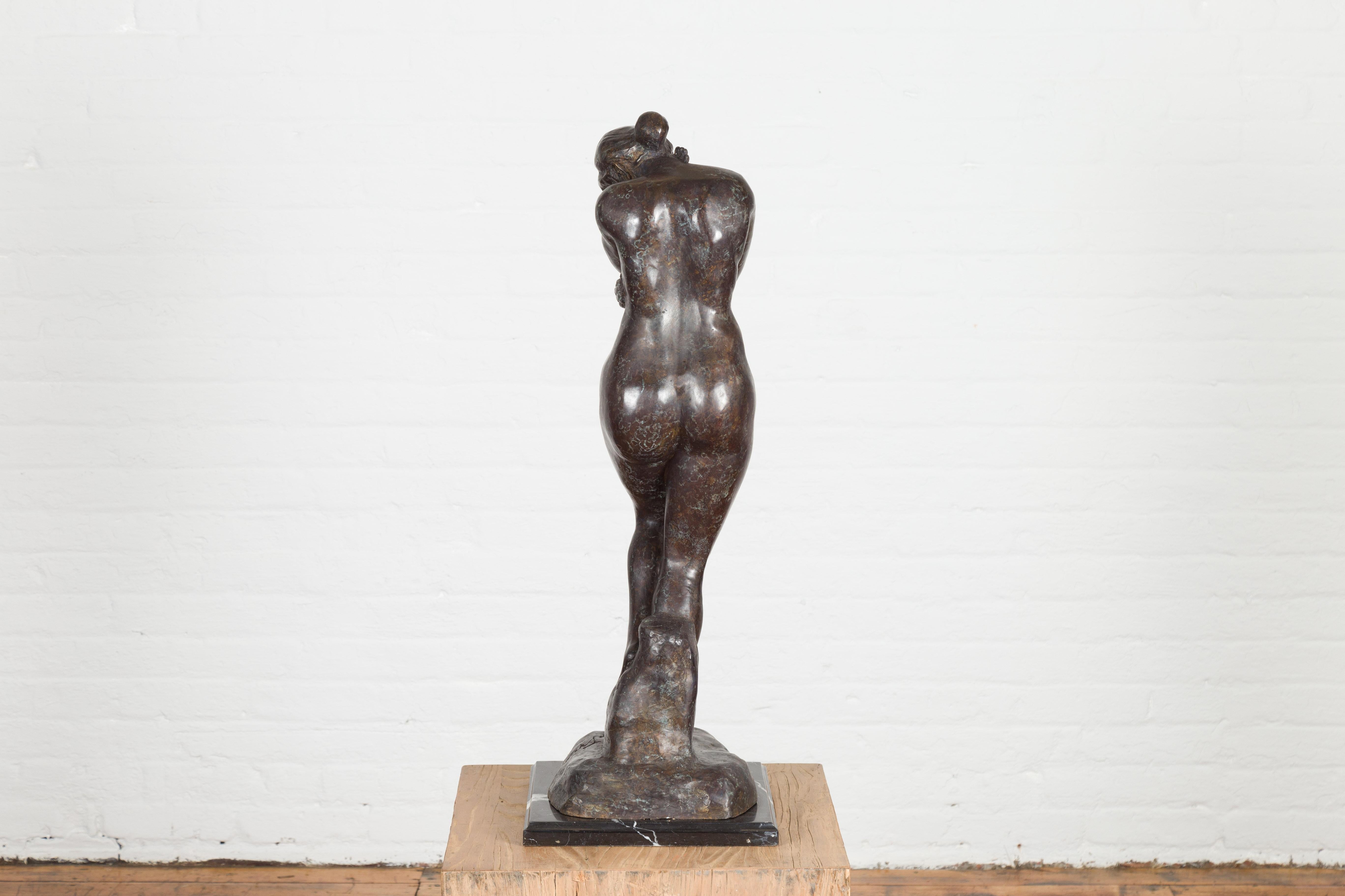 Lost Wax Cast Bronze Sculpture Inspired by Auguste Rodin's Eve on Marble Base For Sale 9