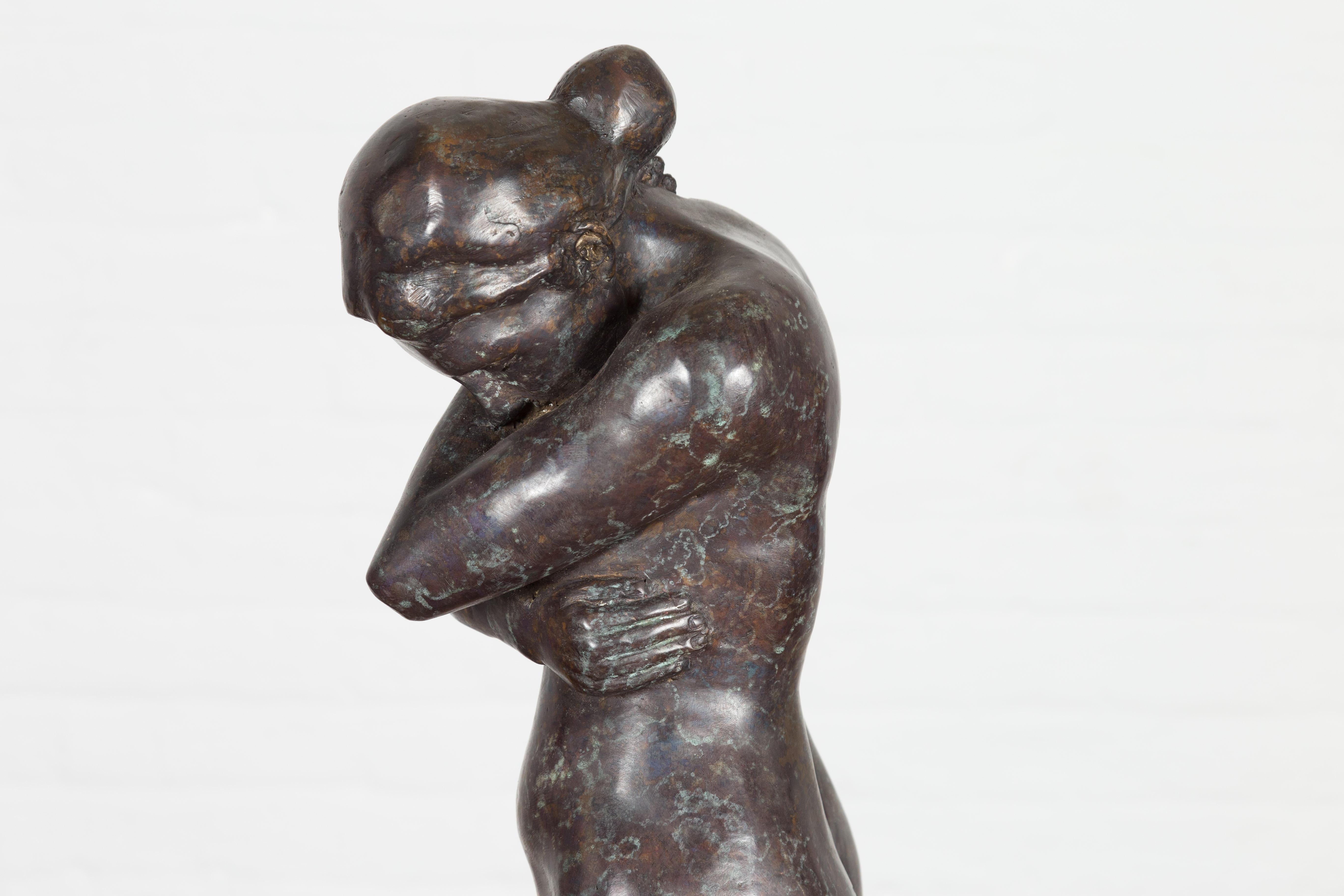 Skulptur aus Bronzeskulptur aus Wachsguss, inspiriert von Auguste Rodins Eva auf Marmorsockel im Angebot 10