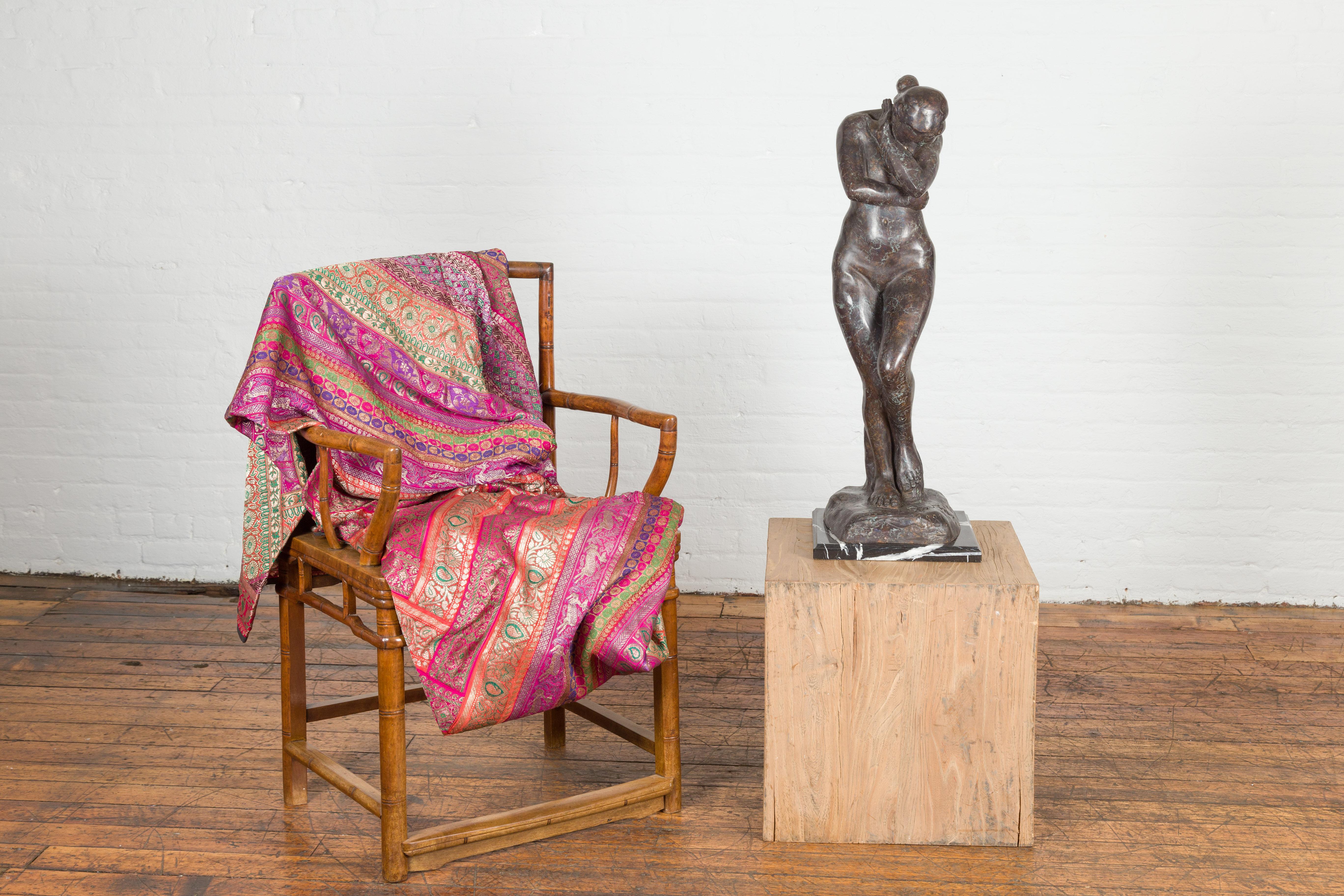 Lost Wax Cast Bronze Sculpture Inspired by Auguste Rodin's Eve on Marble Base In Excellent Condition In Yonkers, NY