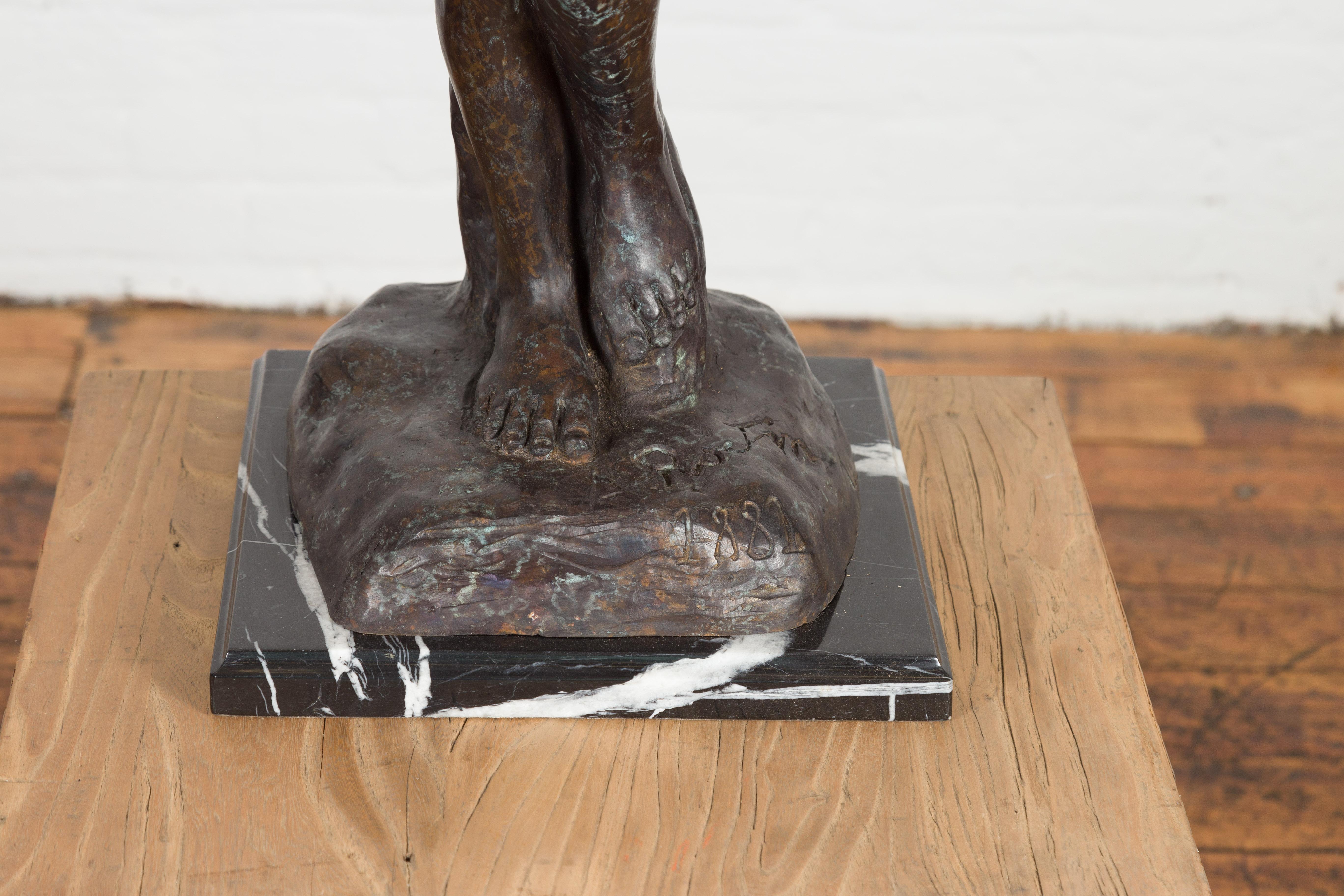 Lost Wax Cast Bronze Sculpture Inspired by Auguste Rodin's Eve on Marble Base 2