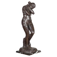 Lost Wax Cast Bronze Sculpture Inspired by Auguste Rodin's Eve on Marble Base