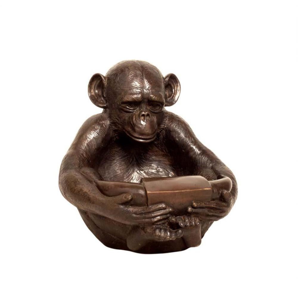 Lost Wax Cast Bronze Sculpture of a Sitting Monkey Holding a Bowl In Excellent Condition In Yonkers, NY