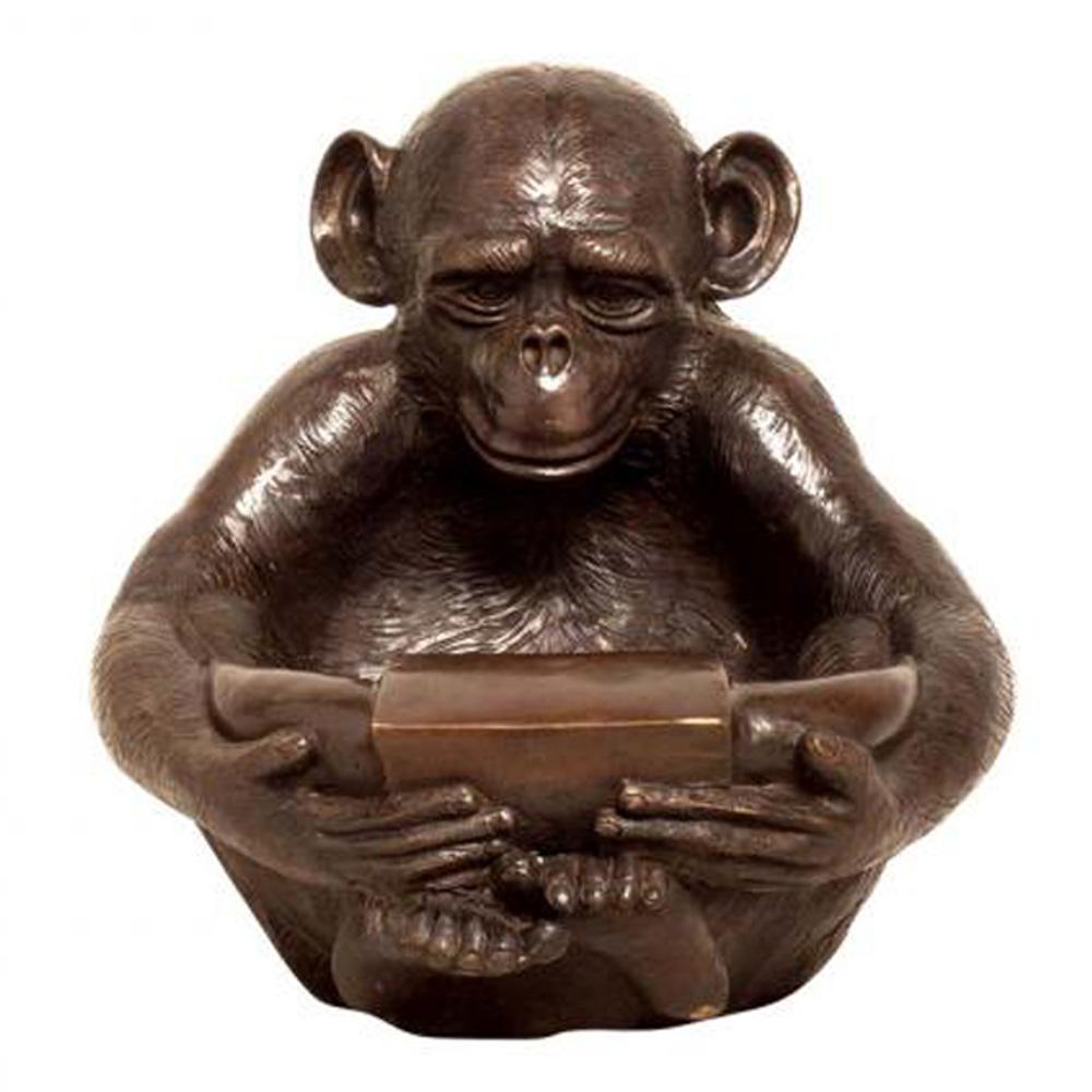 Lost Wax Cast Bronze Sculpture of a Sitting Monkey Holding a Bowl