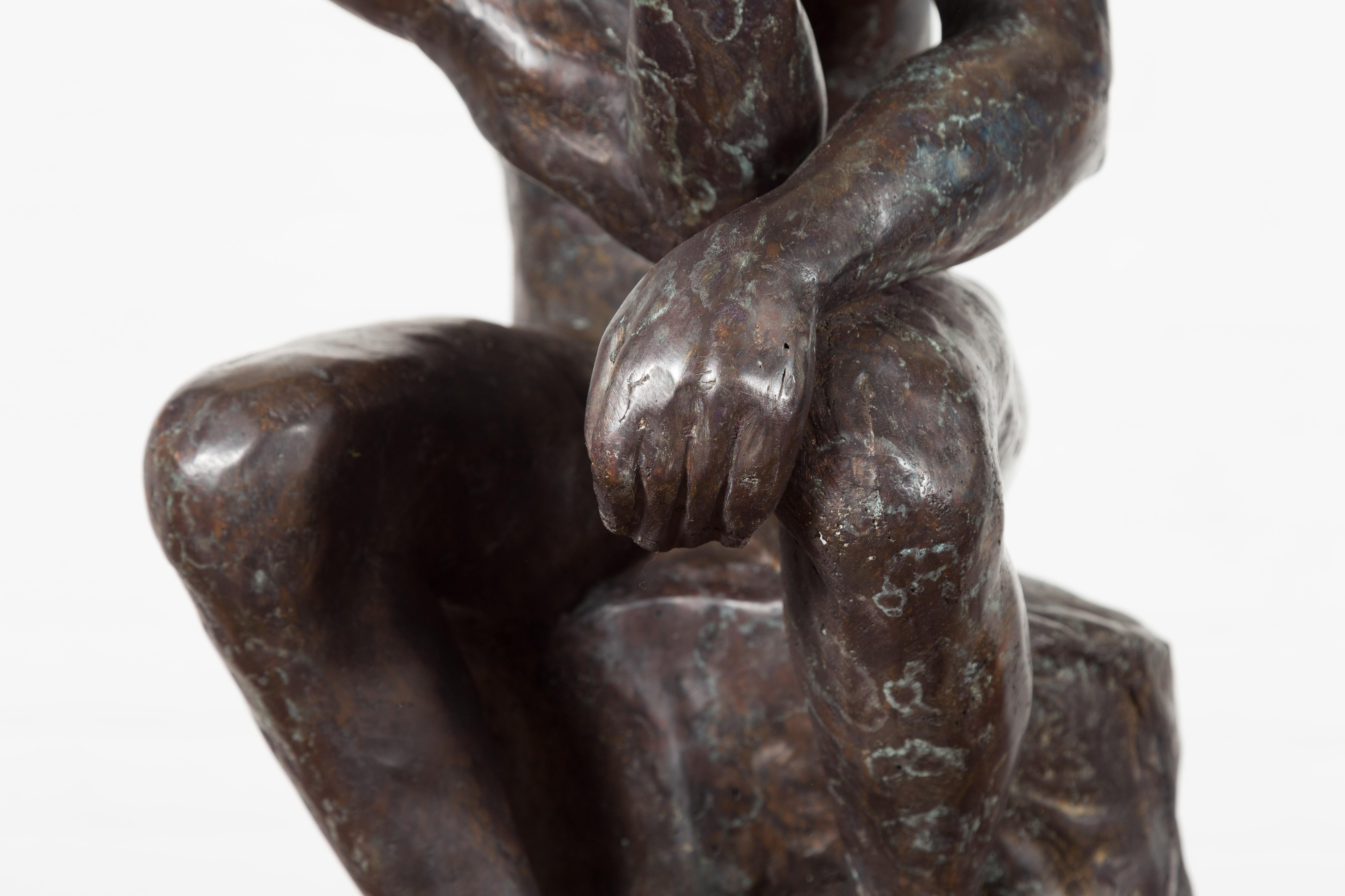 Lost Wax Cast Bronze Sculpture on Base Inspired by Auguste Rodin's The thinker For Sale 7