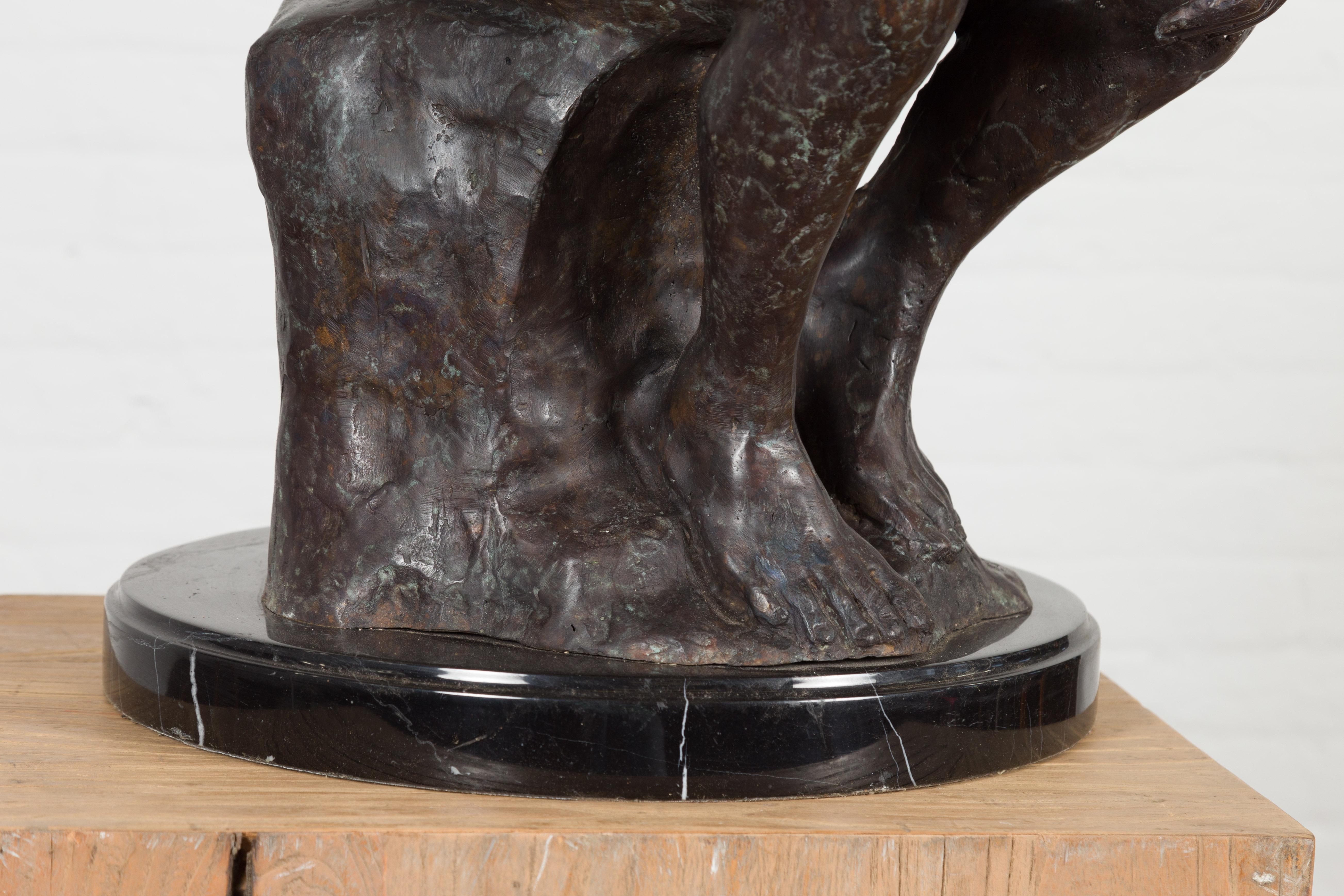 Lost Wax Cast Bronze Sculpture on Base Inspired by Auguste Rodin's The thinker For Sale 10