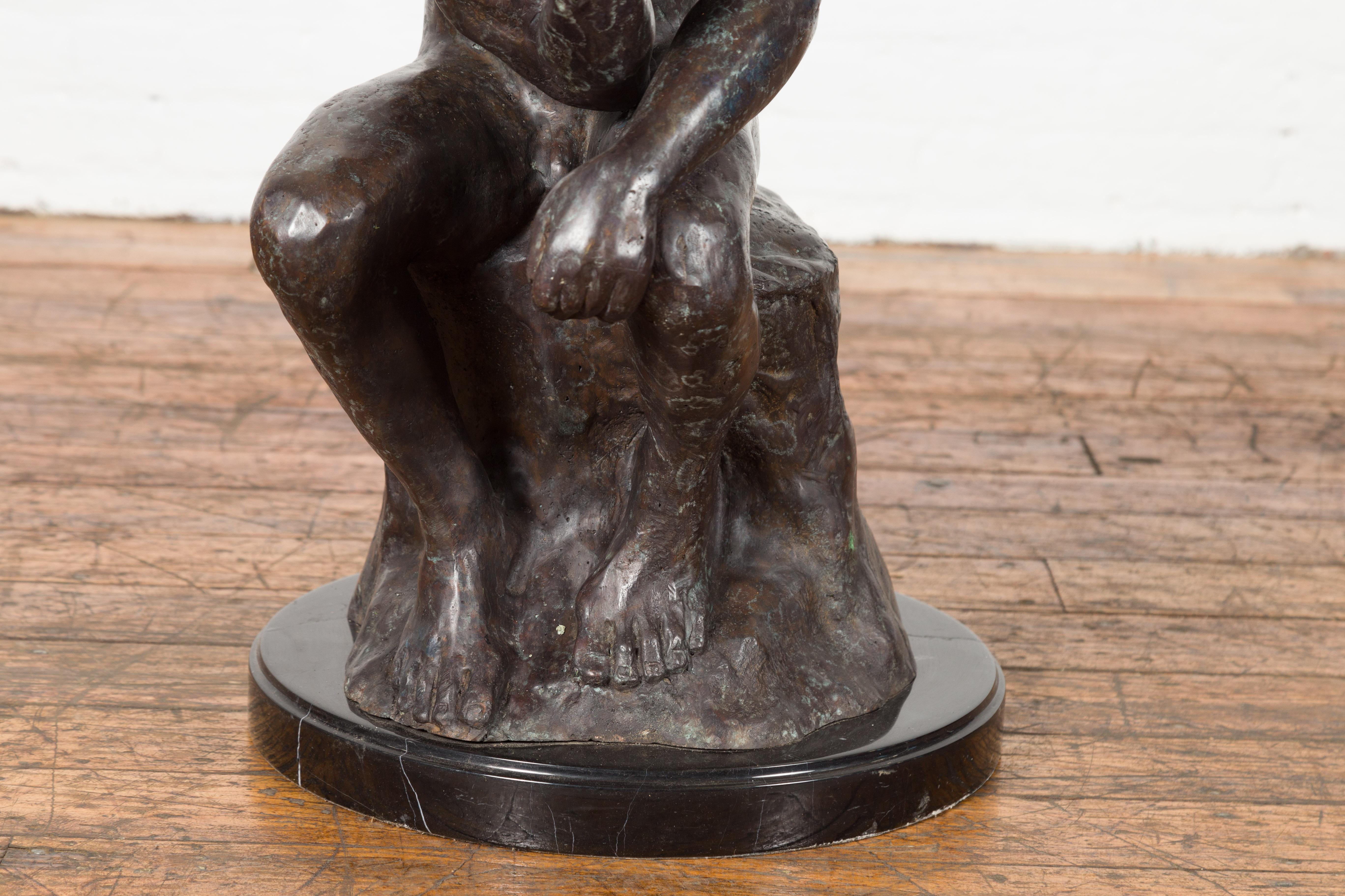 Lost Wax Cast Bronze Sculpture on Base Inspired by Auguste Rodin's The thinker For Sale 2