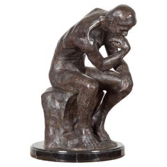 Lost Wax Cast Bronze Sculpture on Base Inspired by Auguste Rodin's The thinker