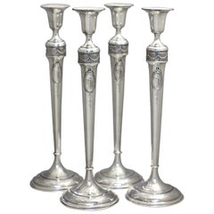 Lot 11, Fine Set of Four Sterling Silver Candlesticks, circa 1930