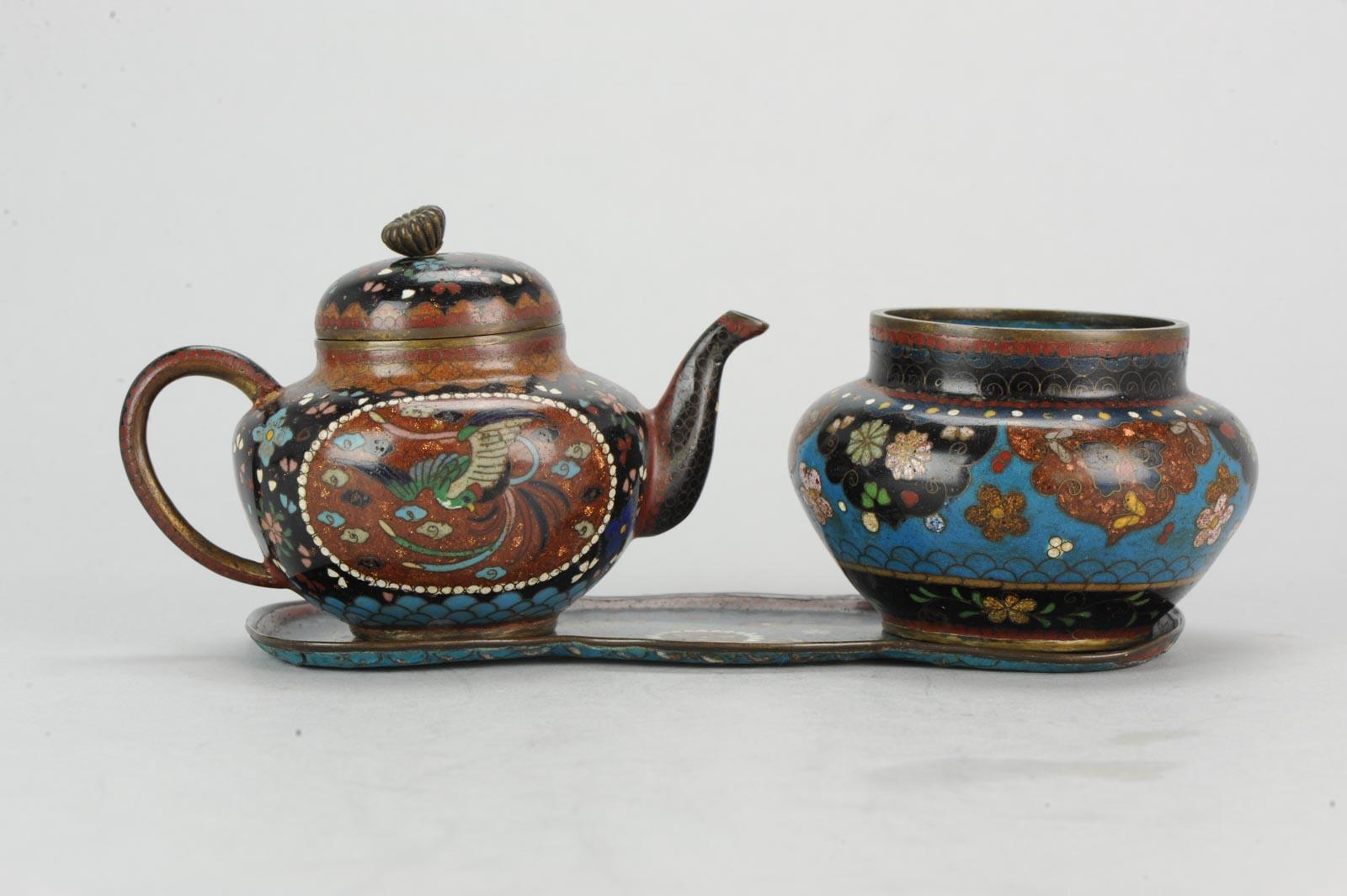 Meiji Japan Japanese Cloisonne Lot Bronze or Copper China Tea Set For Sale 9