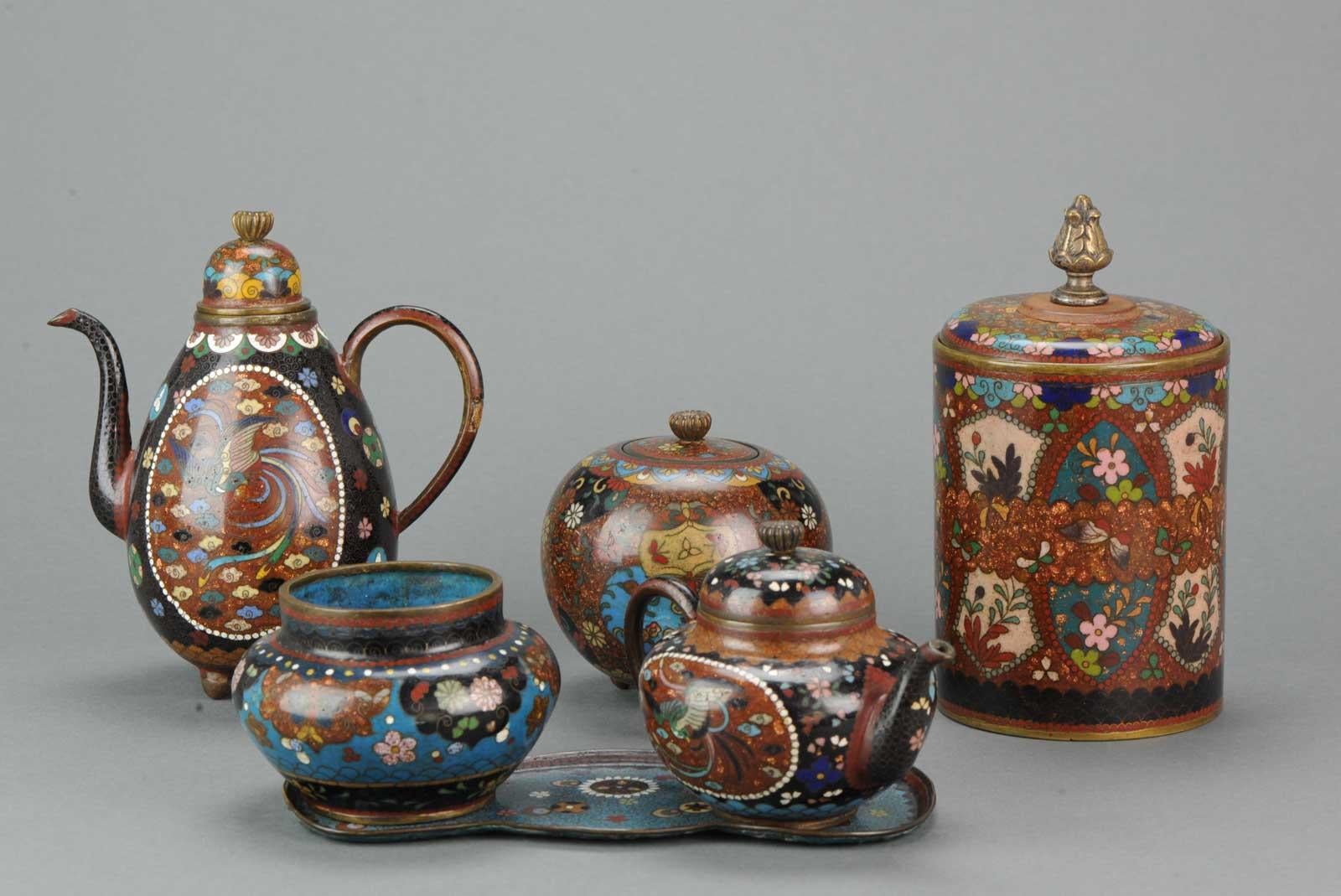 19th Century Meiji Japan Japanese Cloisonne Lot Bronze or Copper China Tea Set For Sale