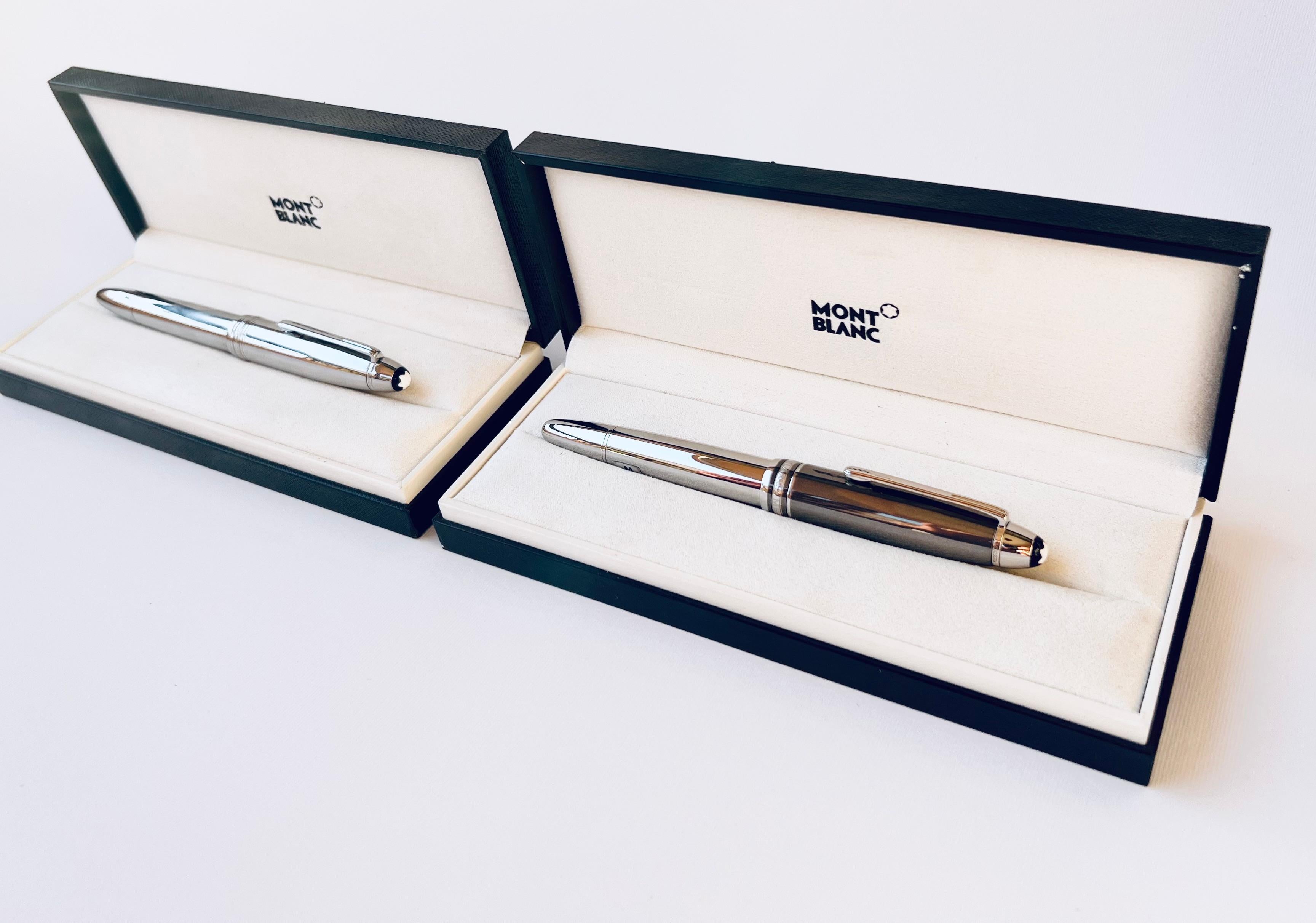 Lot 2 Montblanc Meisterstuck 146 LeGrand Solitaire HEMATITE Fountain Pen &SS F P In Excellent Condition For Sale In Toronto, CA