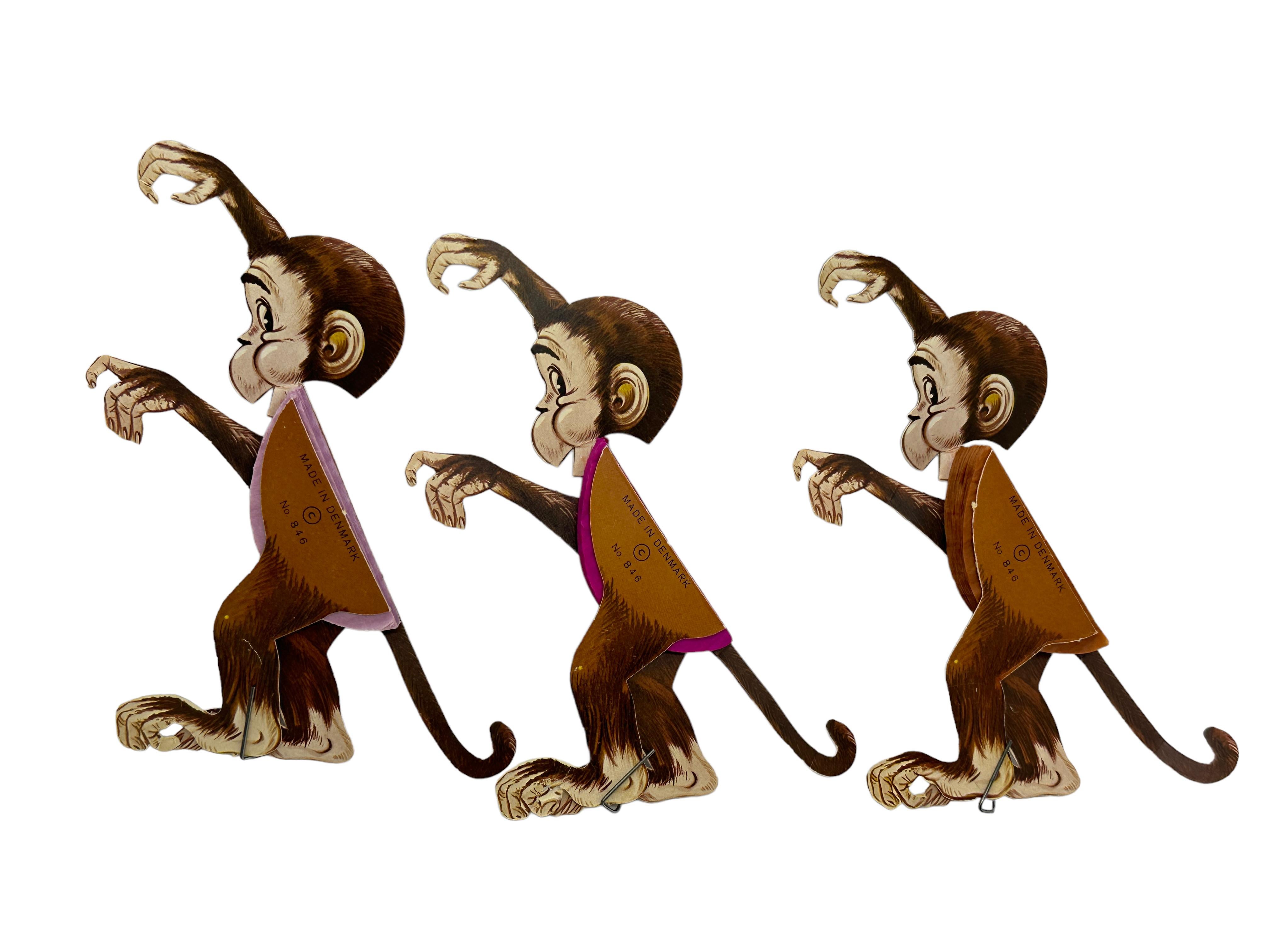Late 20th Century Lot 6 Vintage Ape Monkey Bojesen Style Paper Cardboard Hanging Mobile Ornaments For Sale