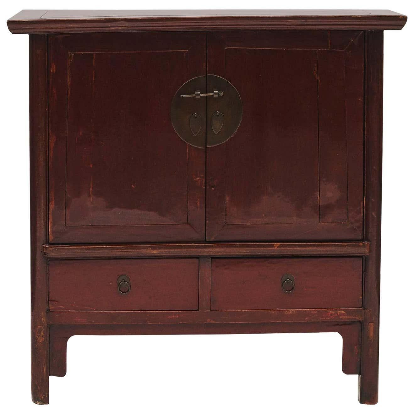 Lacquered Lot: Burmese Temple Buddha Head in Sandstone and Red Lacquer Cabinet from Shanxi
