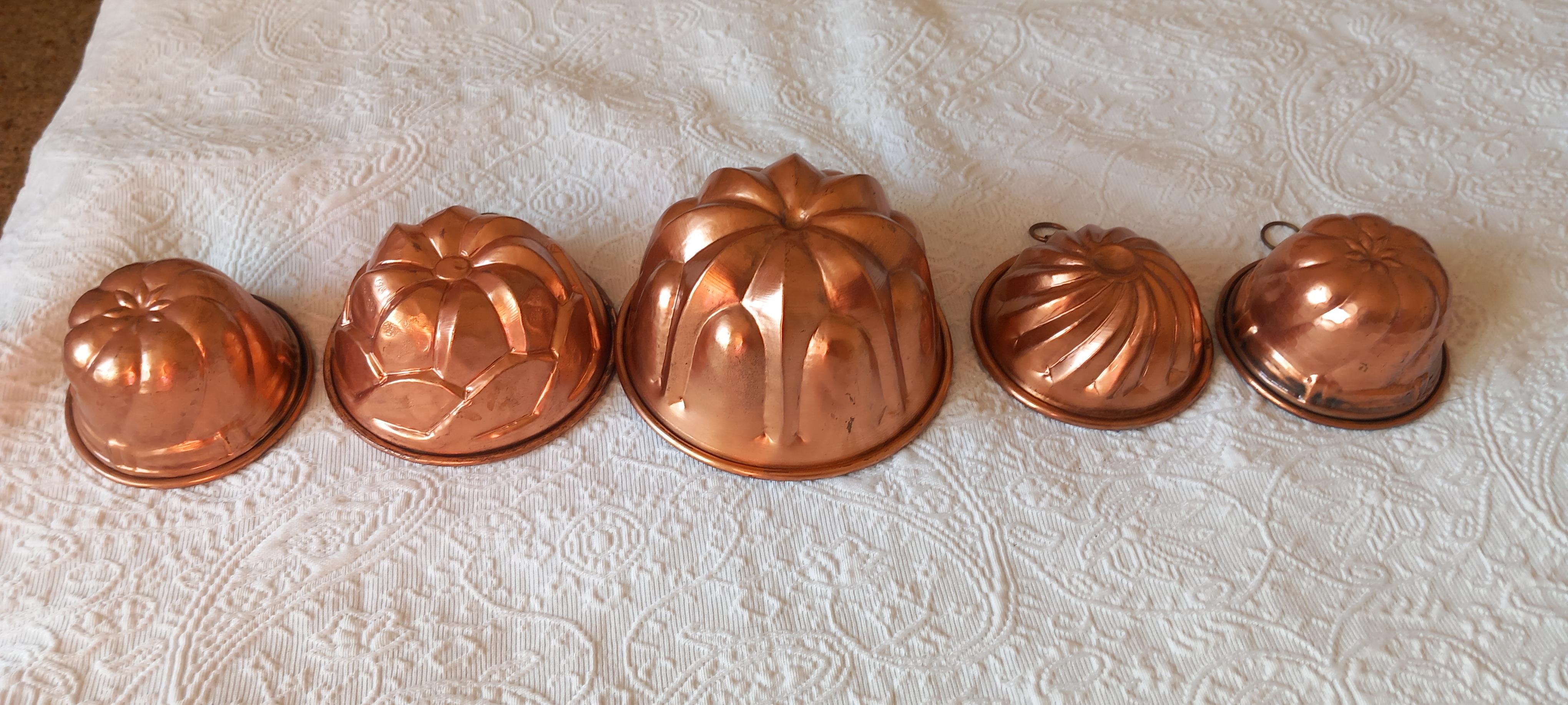 Copper Molds Antique Wall Decoración  for Kitchen, Lot of 5 For Sale 1