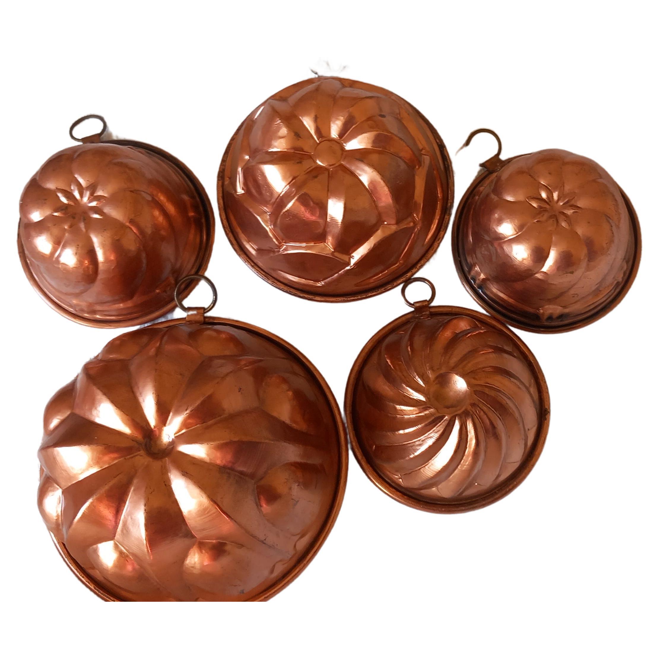 Copper Molds Antique Wall Decoración  for Kitchen, Lot of 5 For Sale