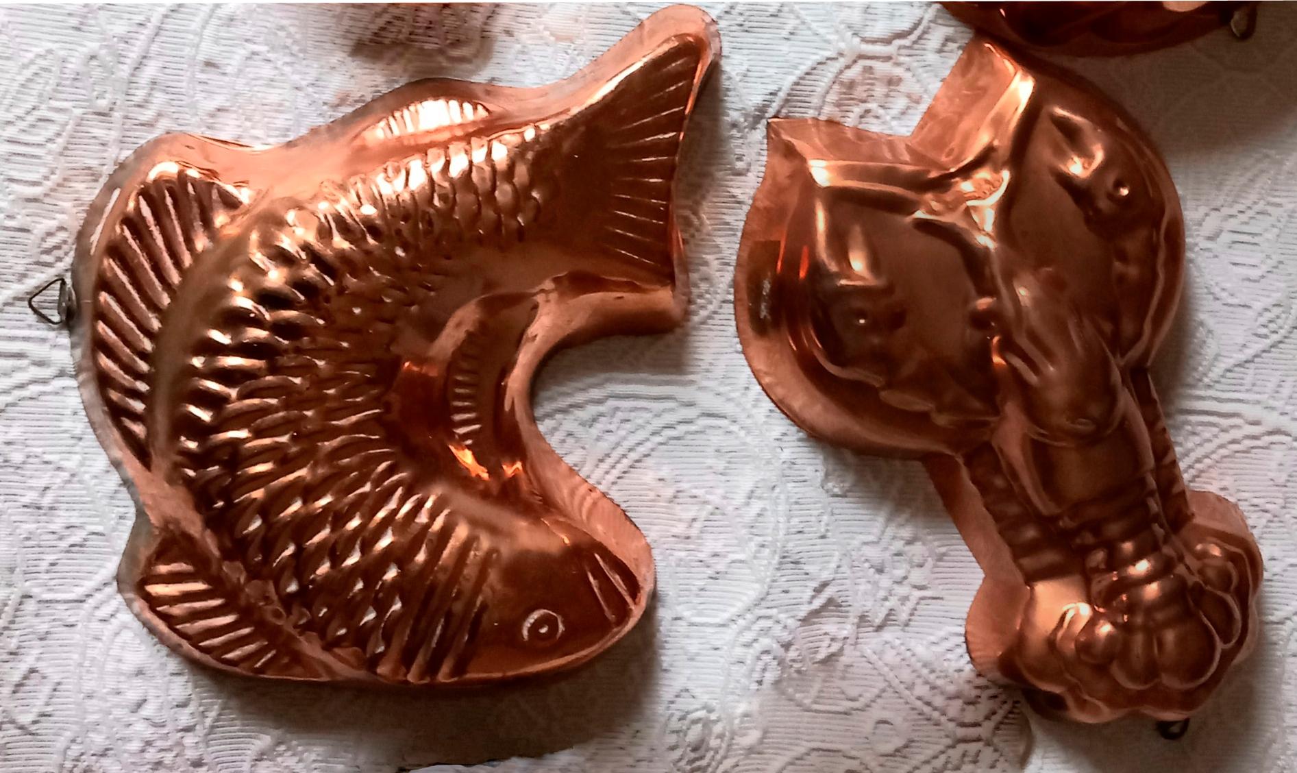 Spanish  Cooper Molls Wall Decoración  for Kitchen Pomegranate Fish and Lobster Lot 4 For Sale
