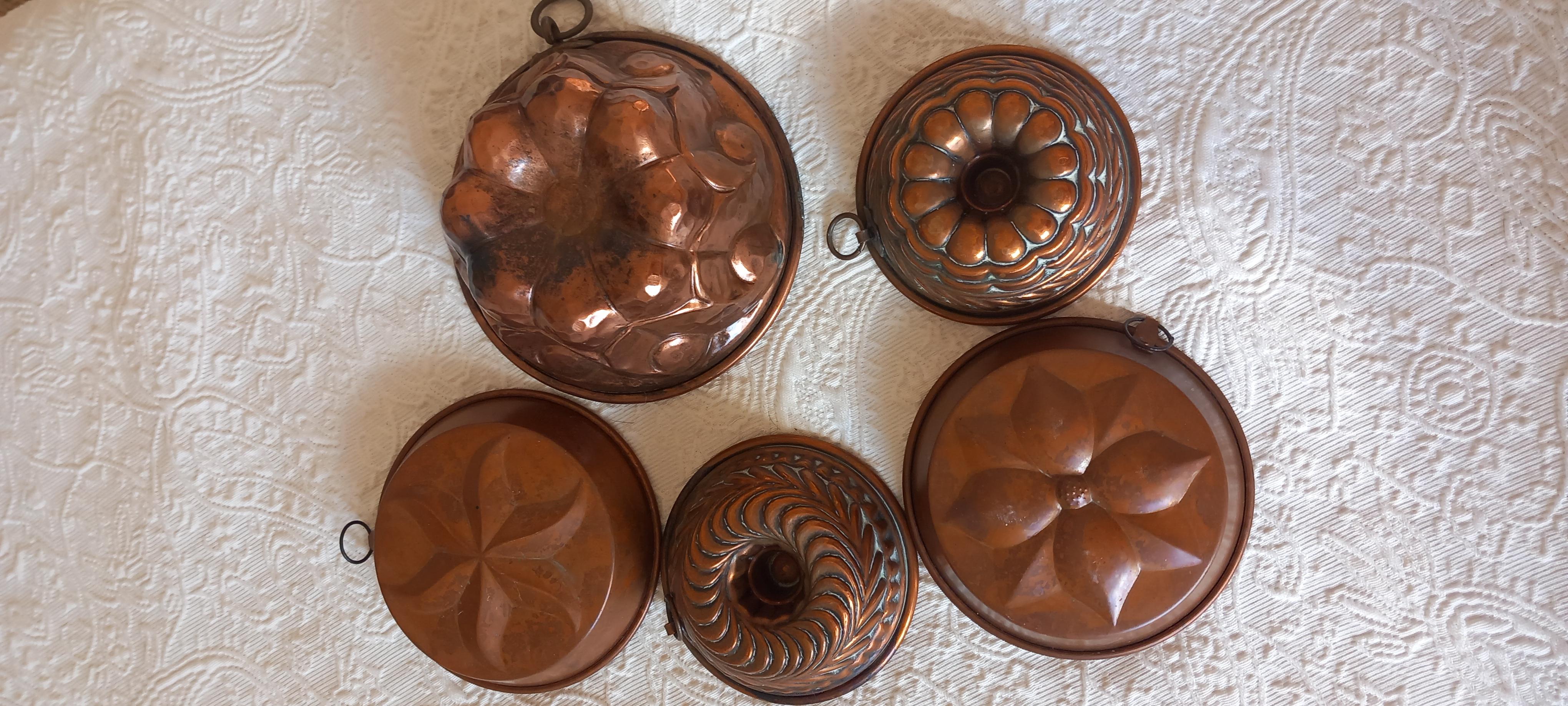 Copper Cooper Molds Wall Decoración for Kitchen, Lot of 5 Italy For Sale