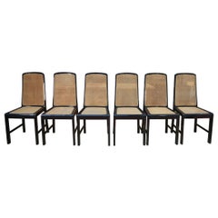Lot de 6 chaises cannées Vintage en bois laqué noir d'origine 1970
