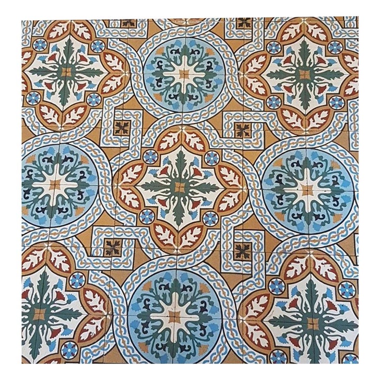 Lot of Blue and Orange Designed Tiles at 1stDibs