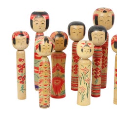 Lot of 13 Traditional Vintage Kokeshi Japan Second half 20th Century