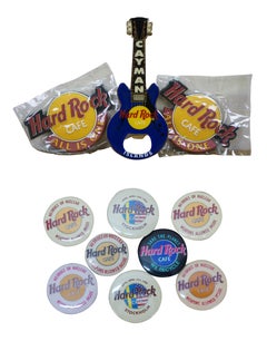 Lot of 162 Hard Rock Cafe Brooch Pins Buttons Magnets Bottle Opener