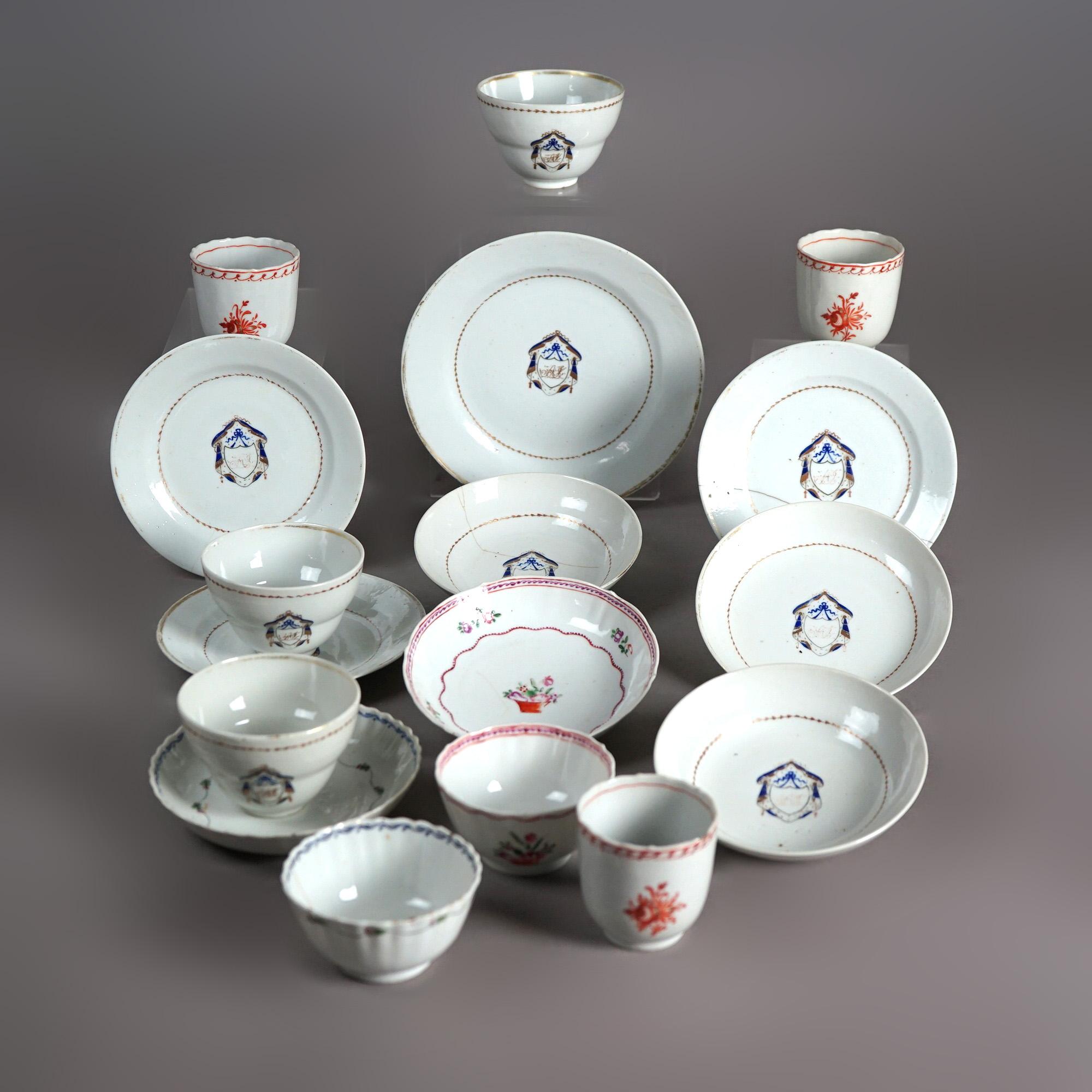 Lot of 17pc Chinese Export Porcelain Dinnerware Circa 1800 In Good Condition For Sale In Big Flats, NY