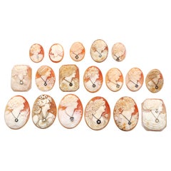 Lot of 18 Antique and Vintage Loose Carved Shell Cameos Approx. 1 Ct. Diamonds