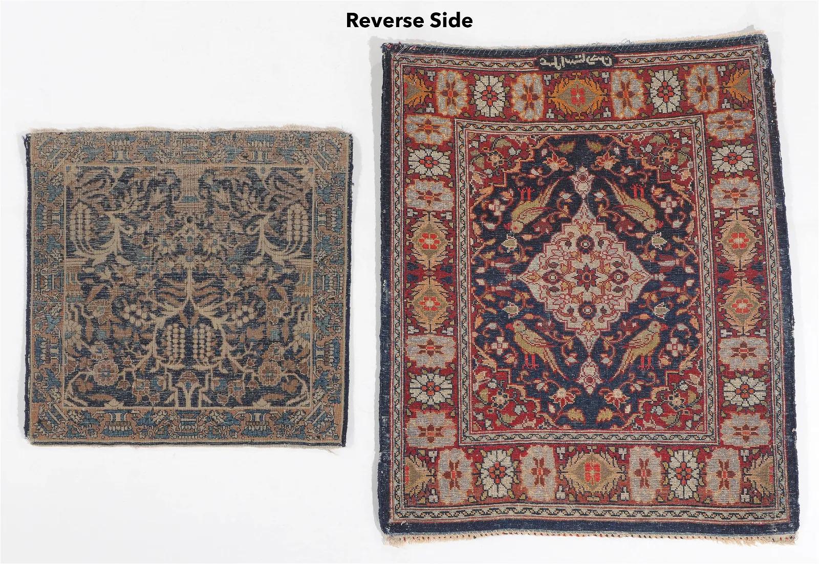 Wool Lot of 2 Antique Persian Sarouk and Yazd Rugs 2' x 2.5', 1900s - 2B32 For Sale