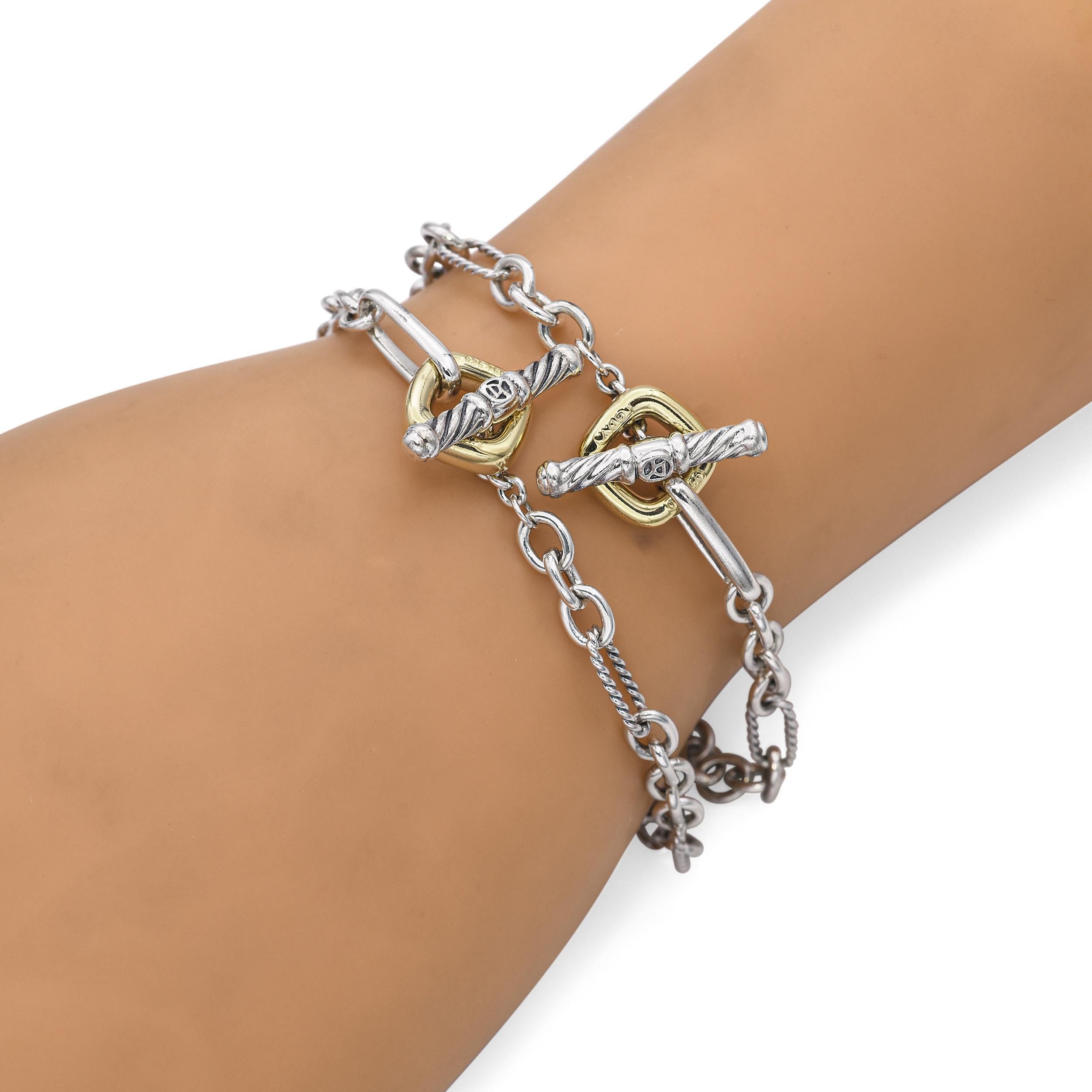 Lotto di 2 bracciali David Yurman in argento e oro giallo 18 carati con cavo Figaro In condizioni buone in vendita a New York, NY
