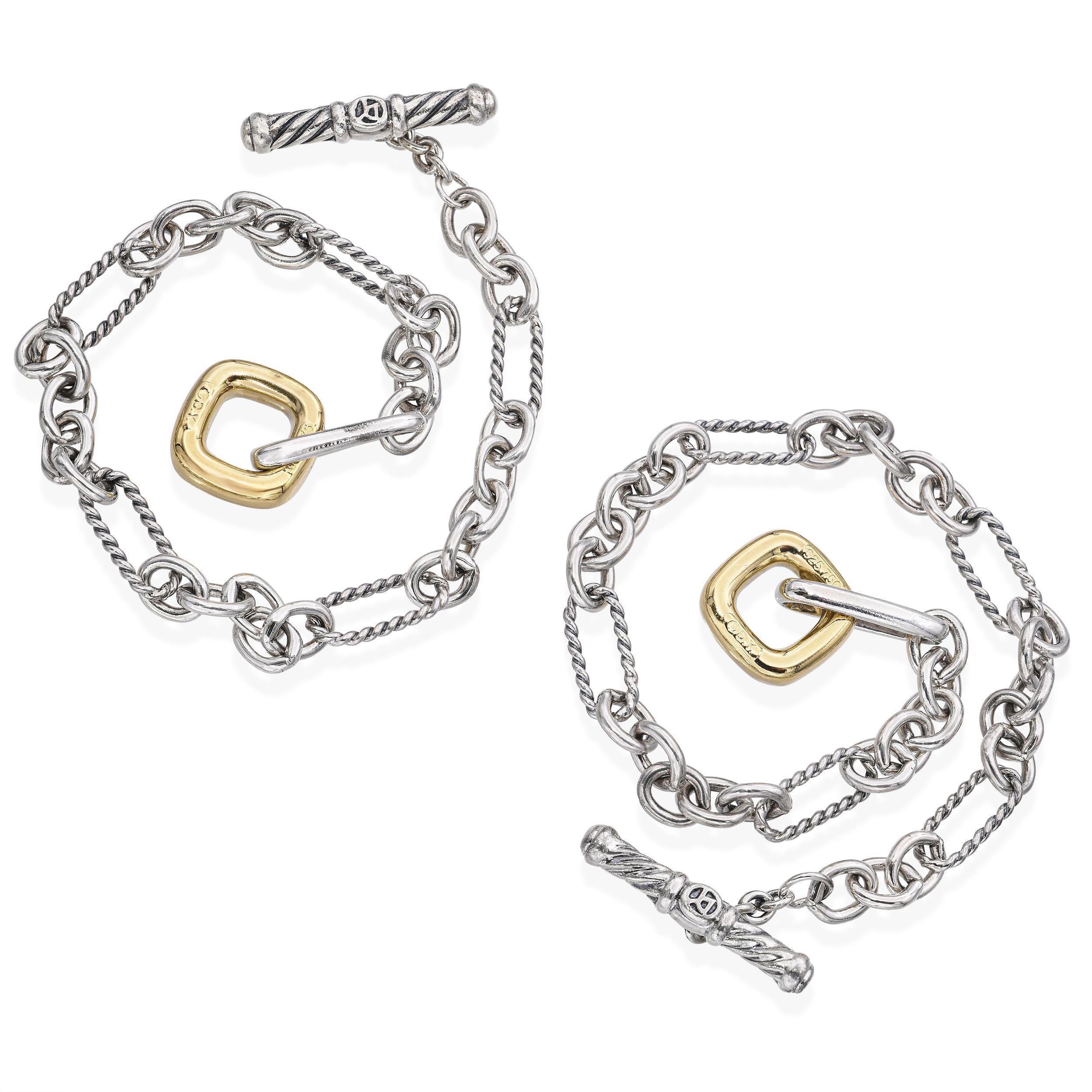 Donna Lotto di 2 bracciali David Yurman in argento e oro giallo 18 carati con cavo Figaro in vendita