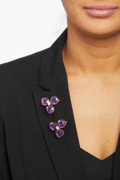 Lot of 2 Matching Antique Amethyst Clover Brooches w/ European Diamond Accents