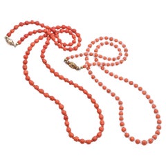 Lot of 2 Vintage 10k Yellow Gold Red Coral Necklaces